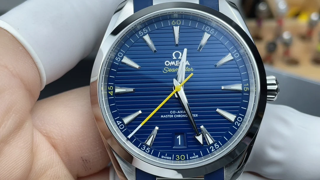 Omega Seamaster Aqua Terra Yellow Dial — photographed off the sweep