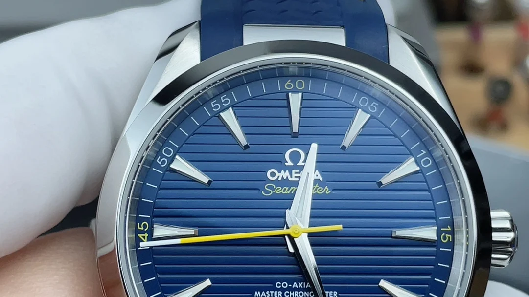 Omega Seamaster Aqua Terra Yellow Dial — photographed off the sweep