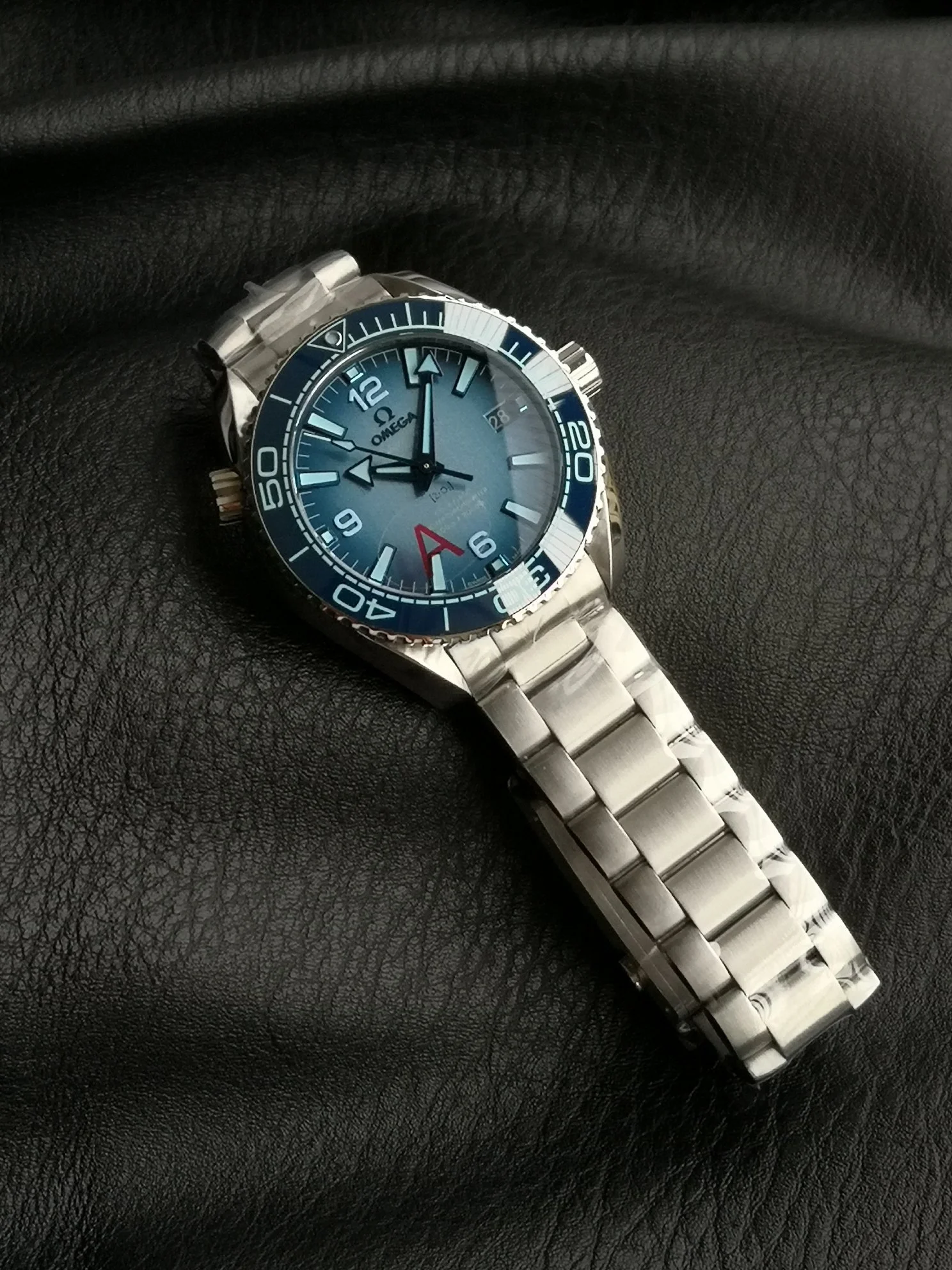 Omega Seamaster Ice Blue — photographed off the sweep