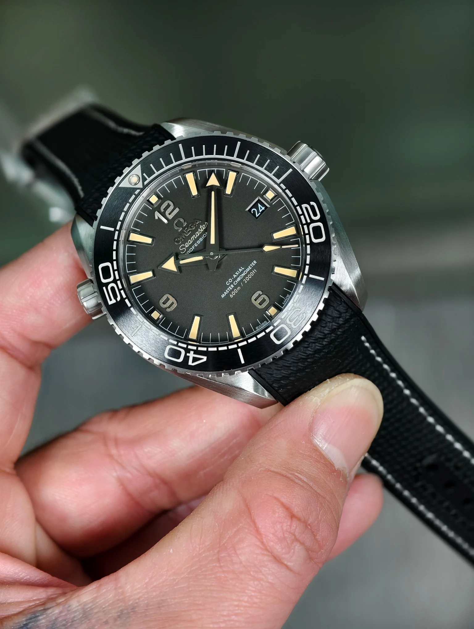 Omega Seamaster Planet Ocean — photographed off the sweep