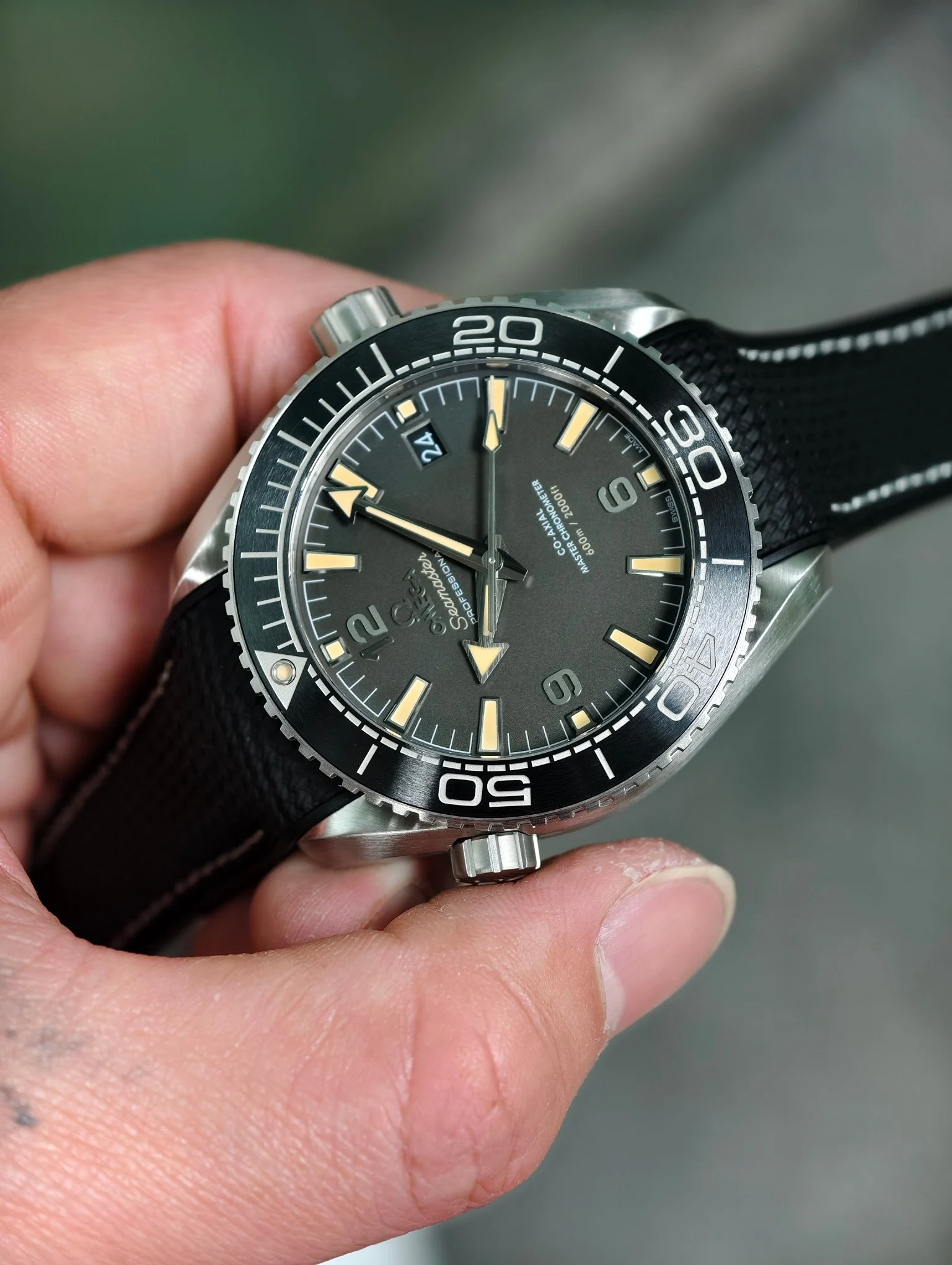Omega Seamaster Planet Ocean — photographed off the sweep