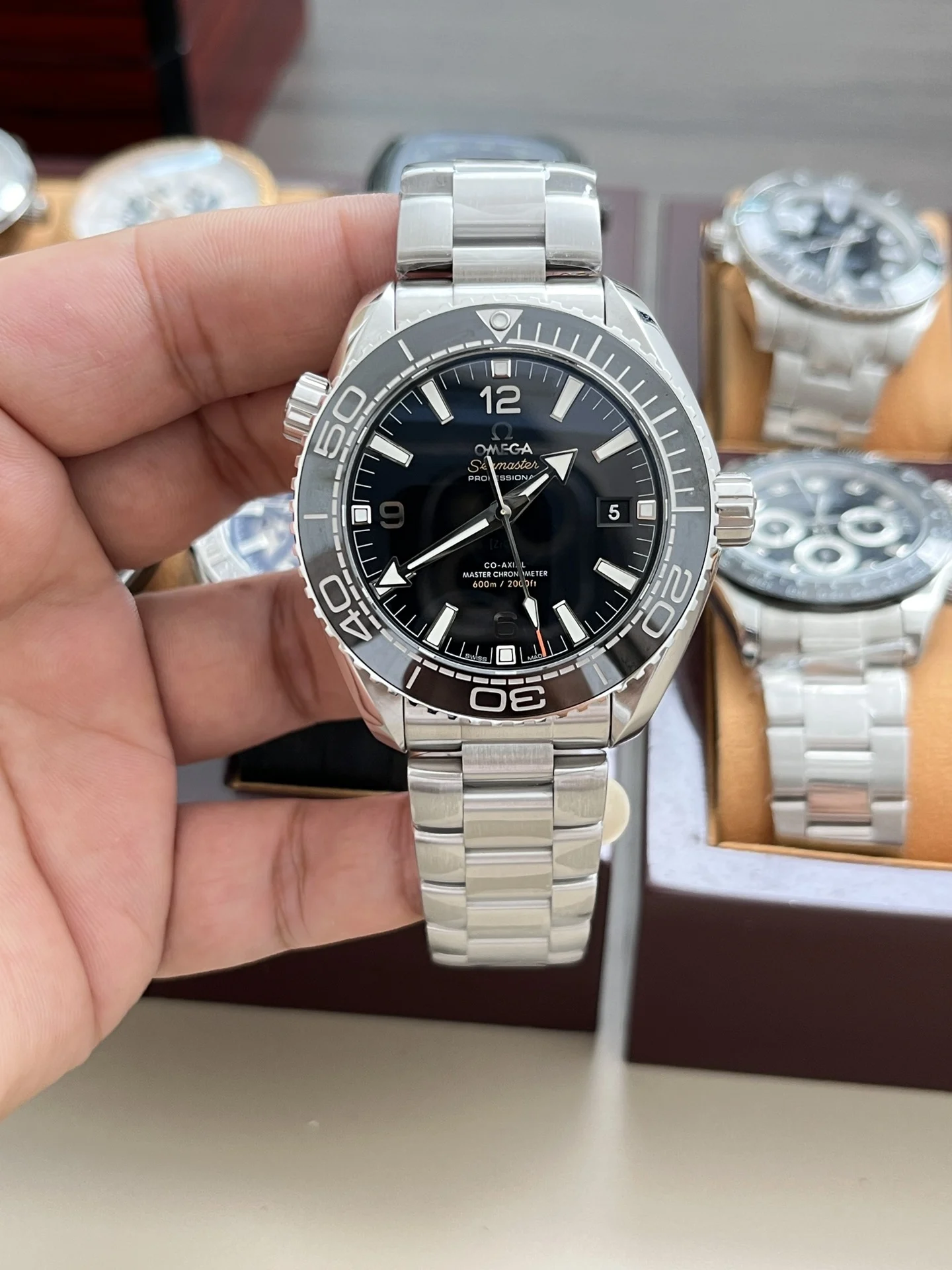 Omega Seamaster Planet Ocean 43.5mm — photographed off the sweep