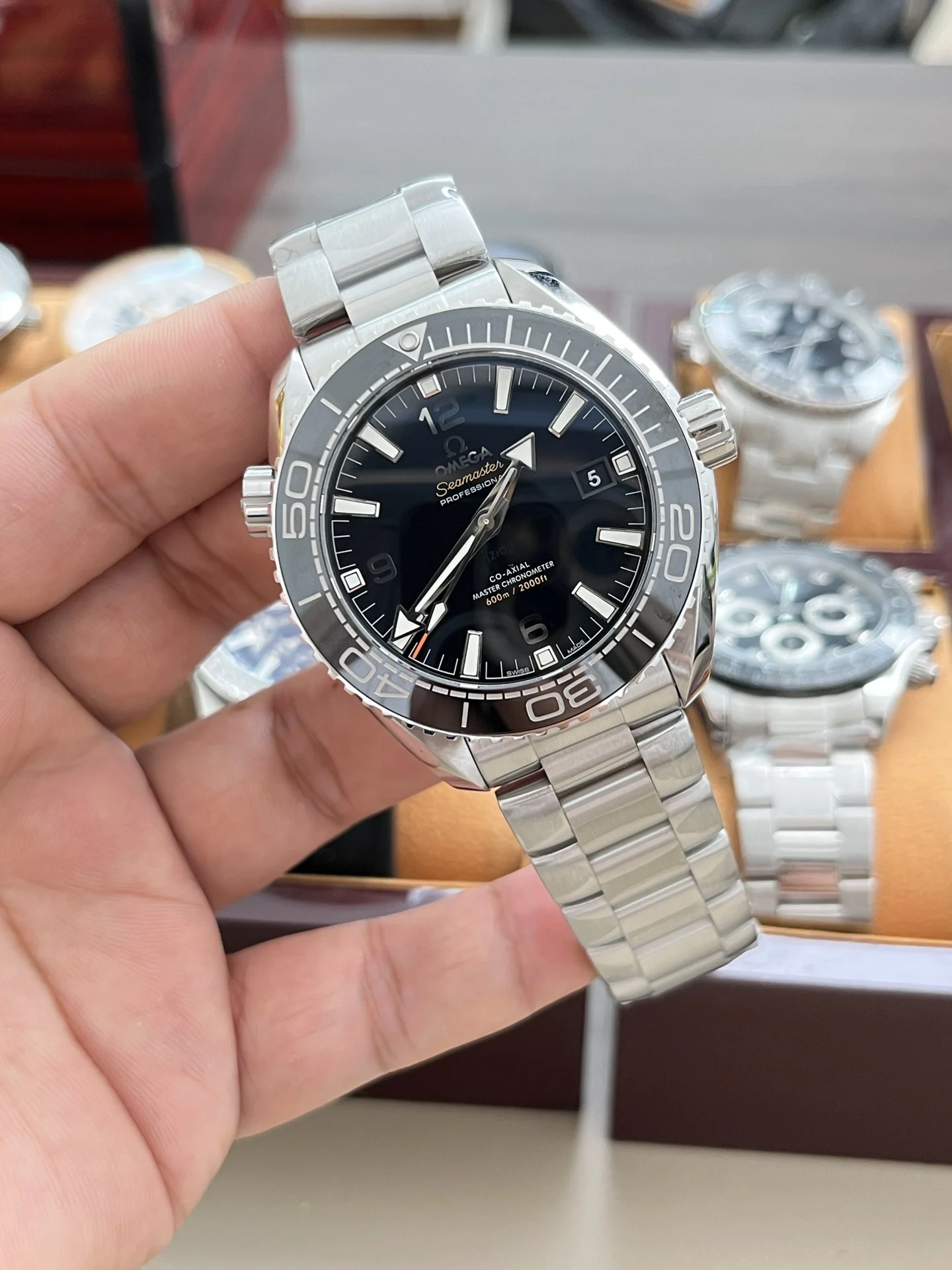 Omega Seamaster Planet Ocean 43.5mm — photographed off the sweep