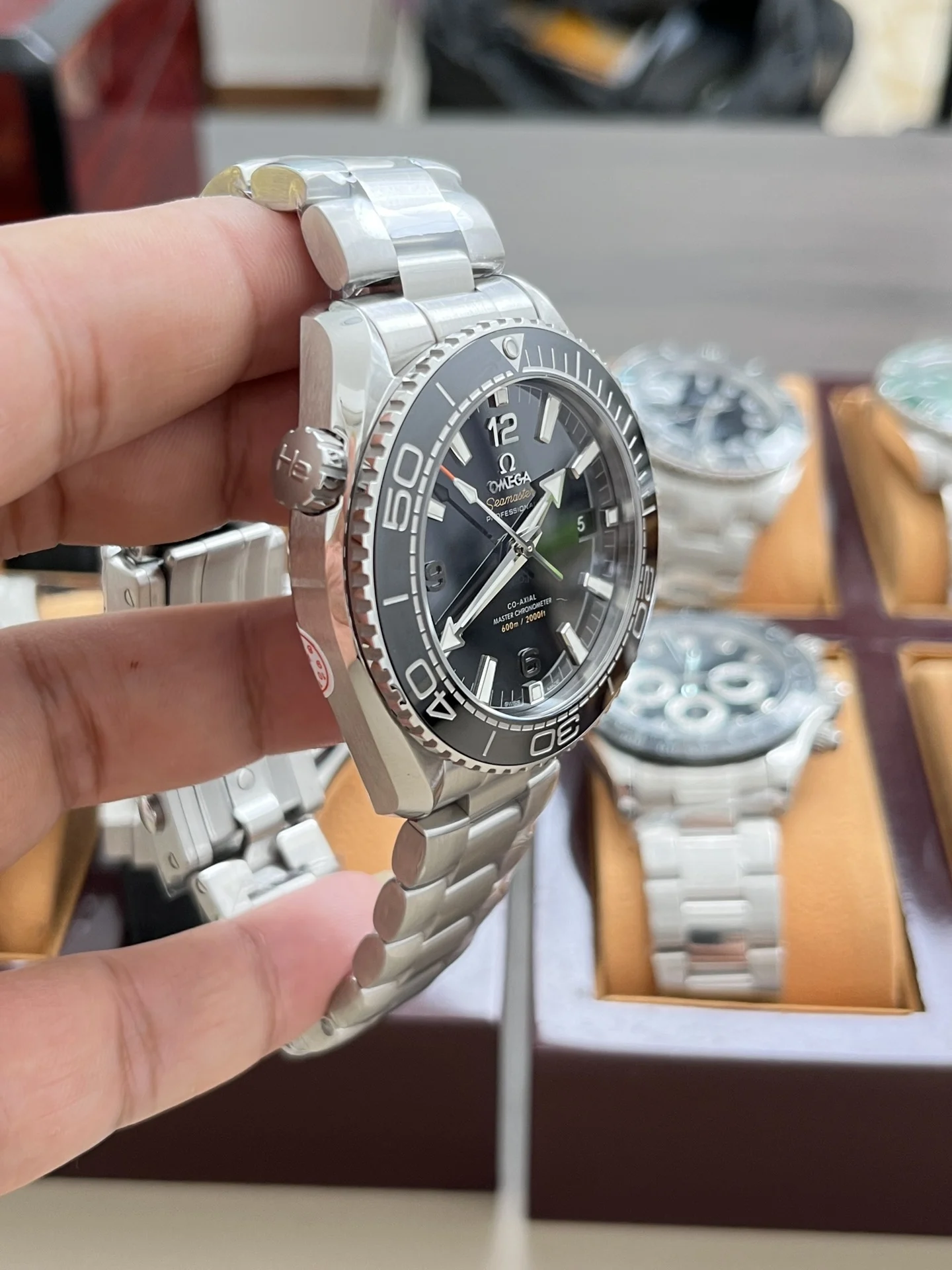 Omega Seamaster Planet Ocean 43.5mm — photographed off the sweep