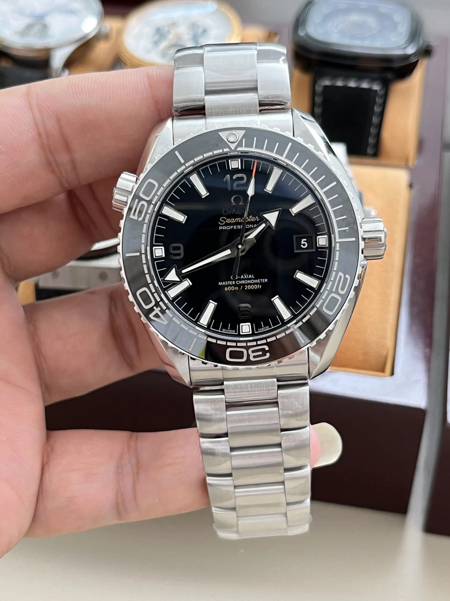 Omega Seamaster Planet Ocean 43.5mm — photographed off the sweep