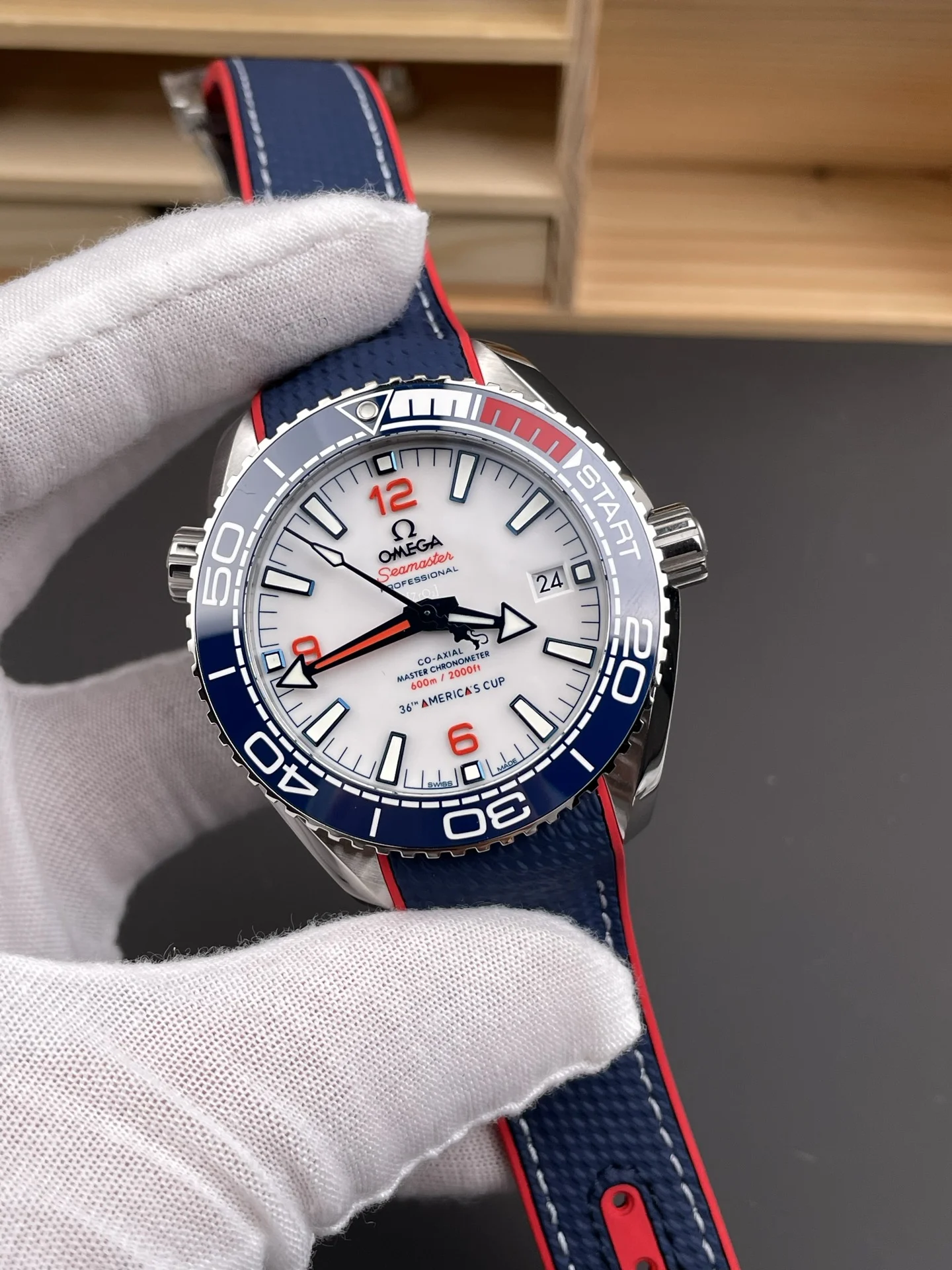 Omega Seamaster Planet Ocean 43.5mm — photographed off the sweep