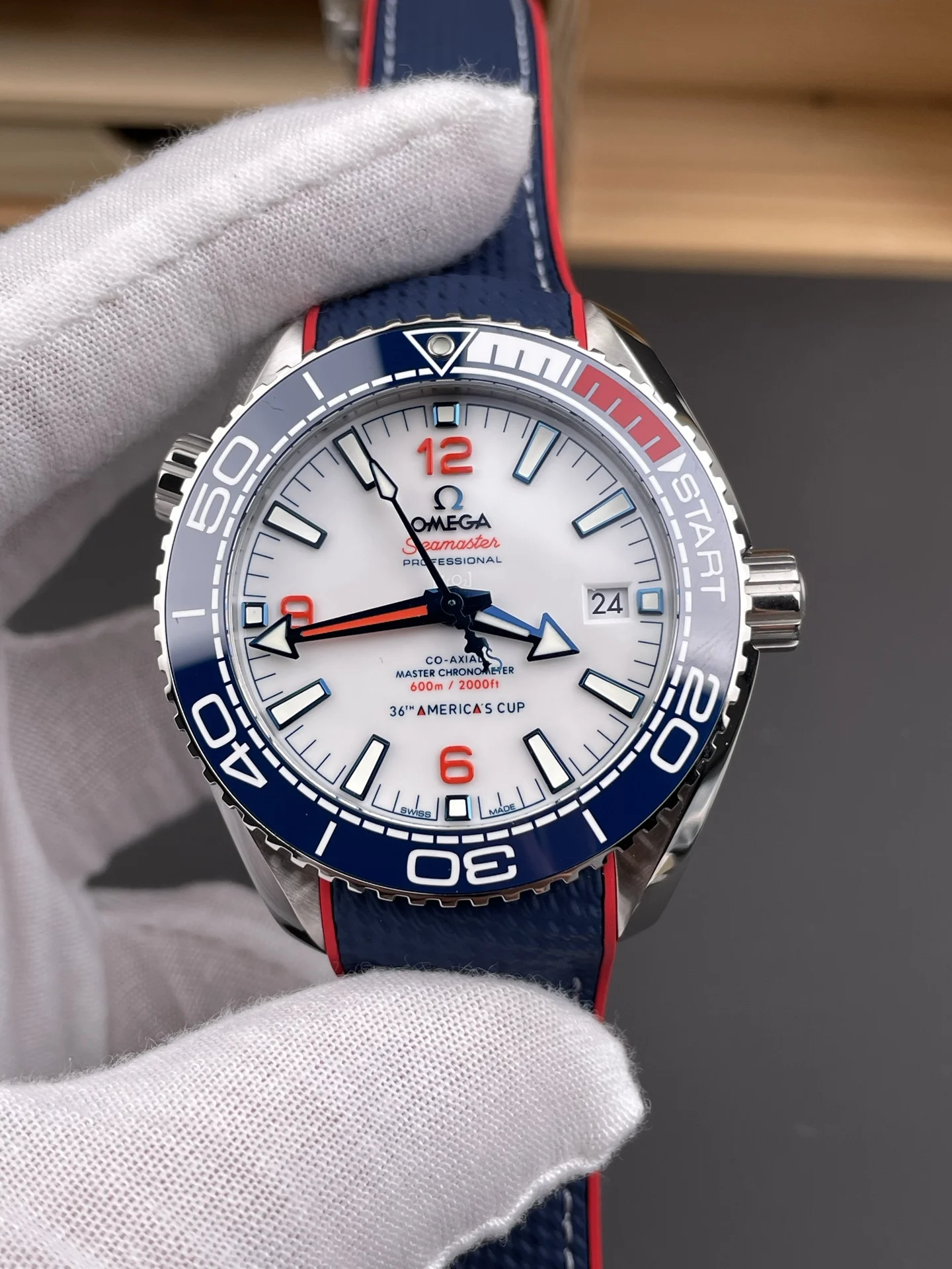 Omega Seamaster Planet Ocean 43.5mm — photographed off the sweep