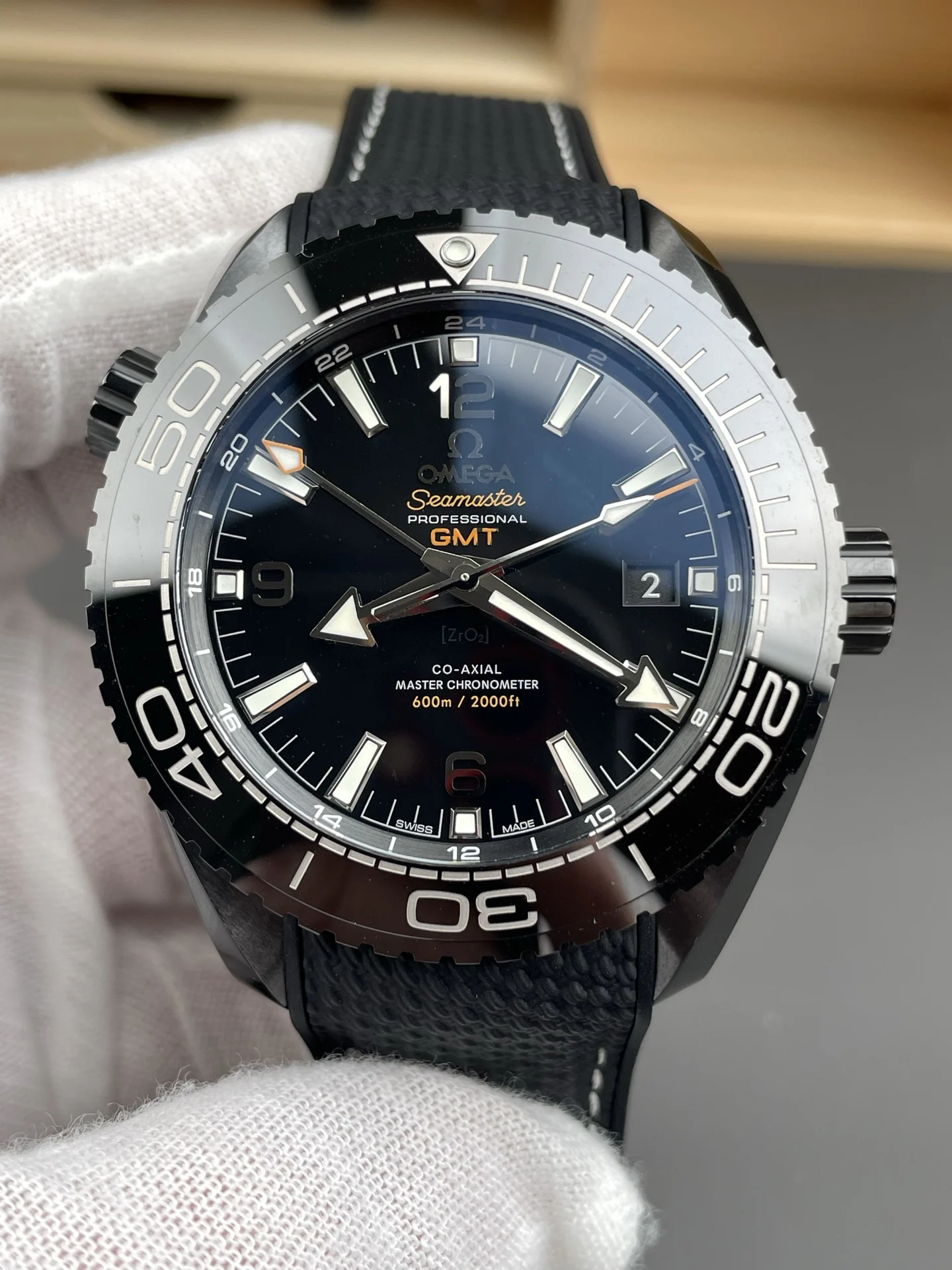 Omega Seamaster Planet Ocean 45.5mm — photographed off the sweep