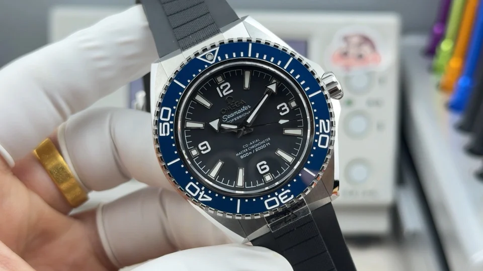 Omega Seamaster Planet Ocean Blue Dial 42mm — photographed off the sweep