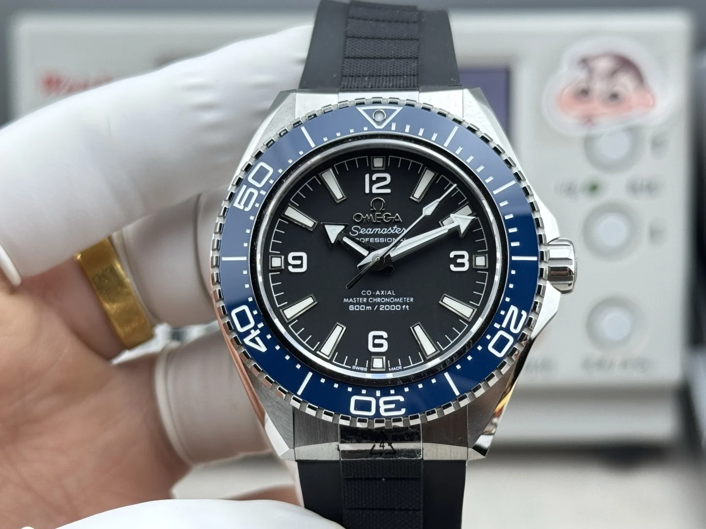 Omega Seamaster Planet Ocean Blue Dial 42mm — photographed off the sweep