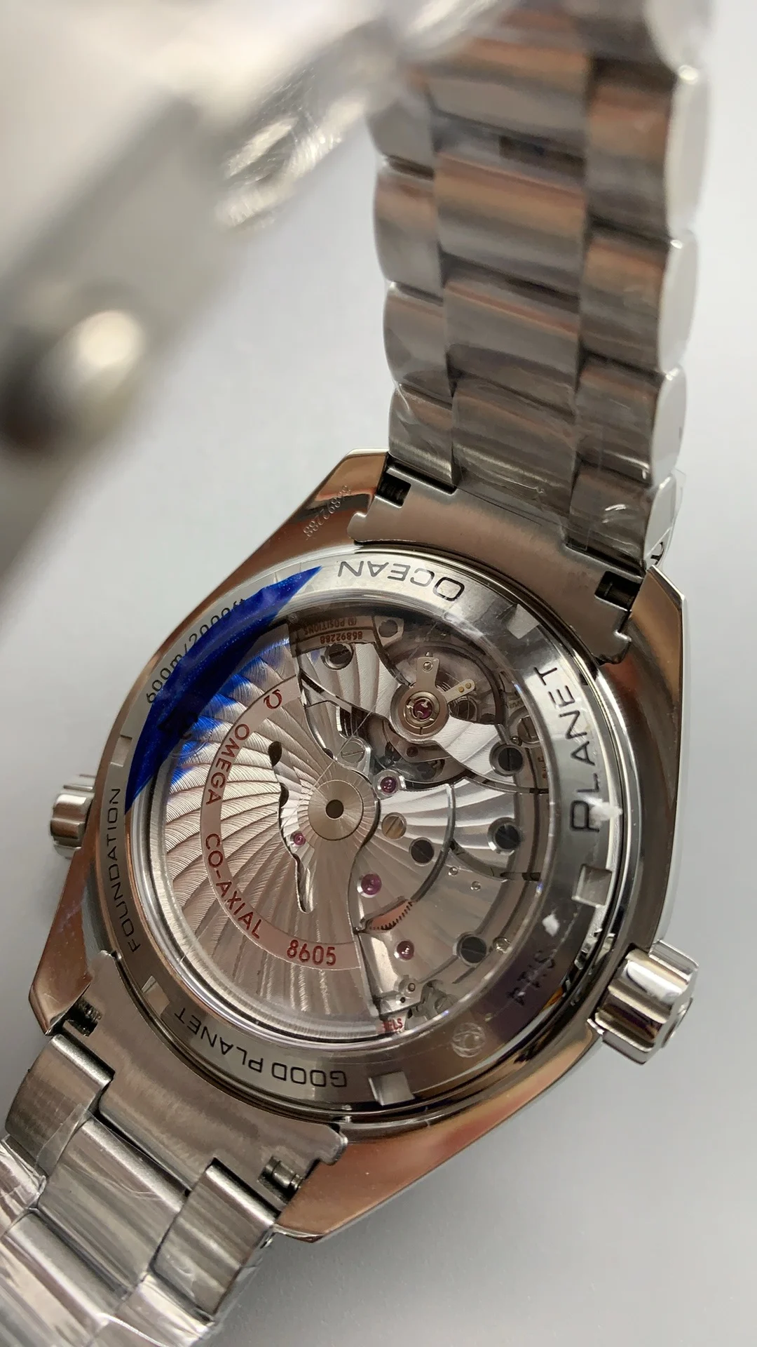 Omega Seamaster Planet Ocean Blue Dial — photographed off the sweep