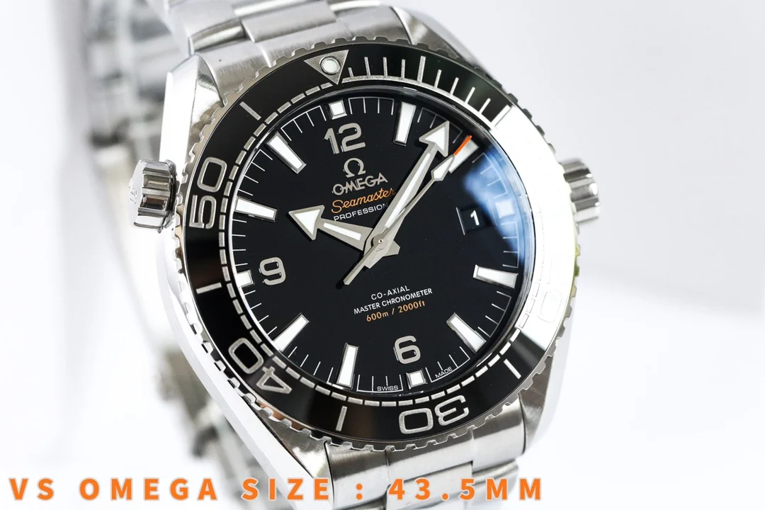 Omega Seamaster Planet Ocean Ceramic 215.30.44.21.03.001 — photographed off the sweep