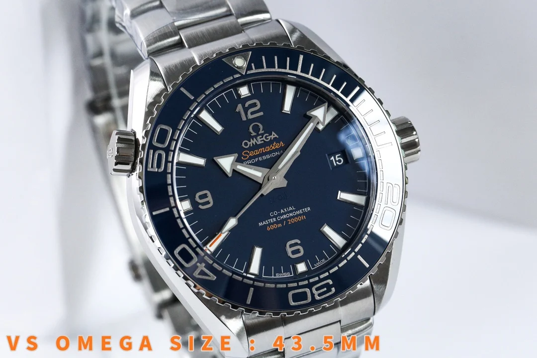 Omega Seamaster Planet Ocean Ceramic Blue Dial 215.30.44.21.03.001 — photographed off the sweep