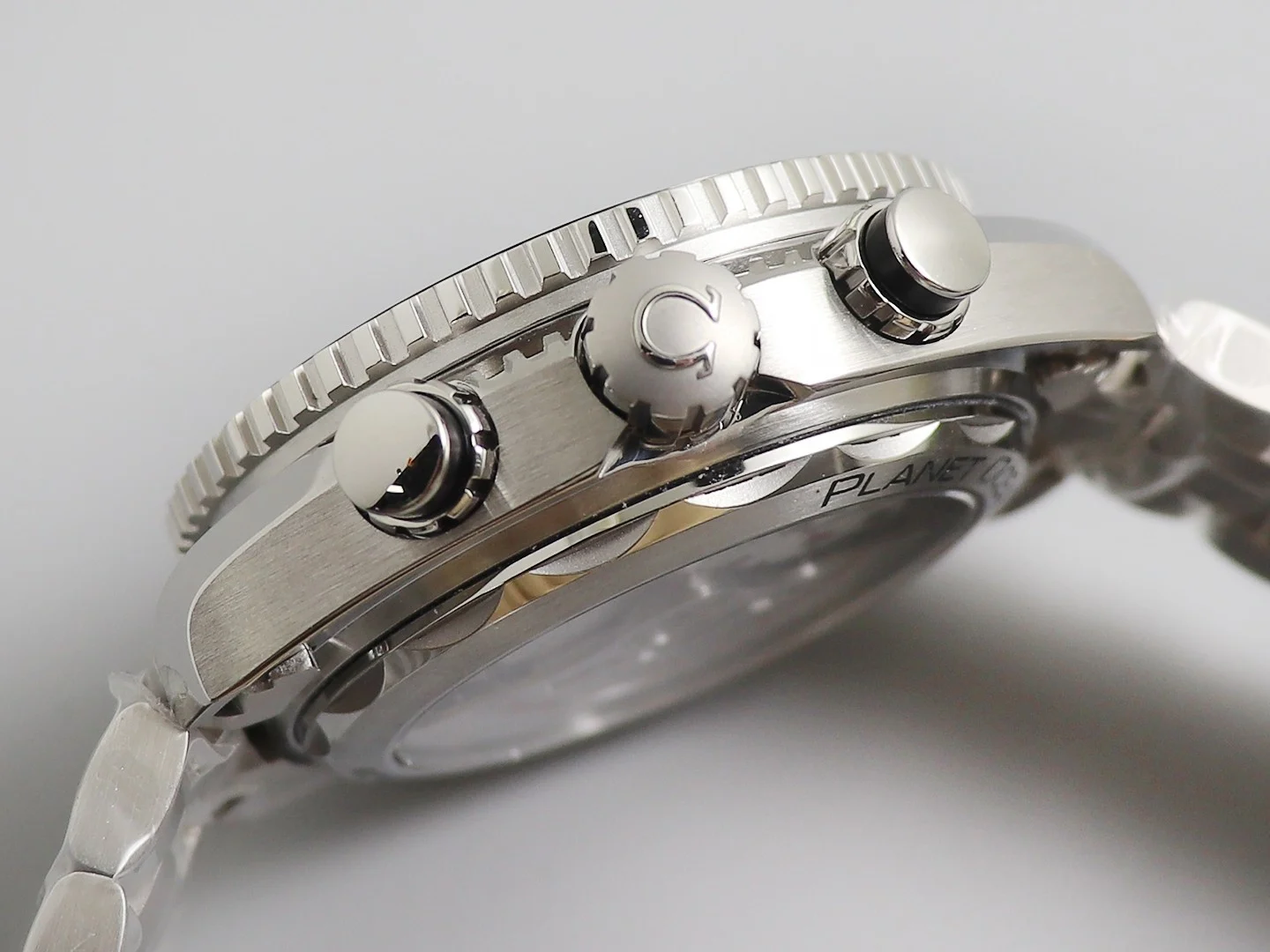 Omega Seamaster Planet Ocean Ceramic Silver Dial β photographed off the sweep