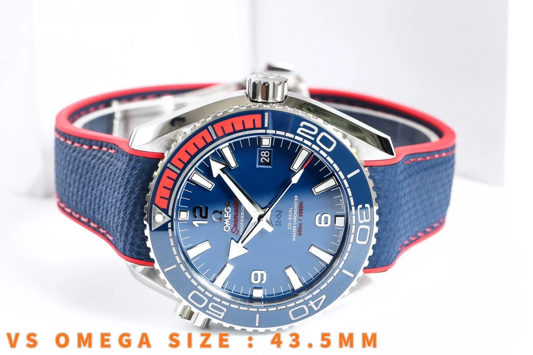 Omega Seamaster Planet Ocean Pepsi Ceramic Blue Dial 43.5mm — detail