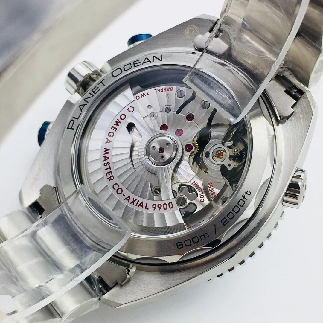 Omega Seamaster Planet Ocean Steel Orange Dial 45.50mm — photographed off the sweep