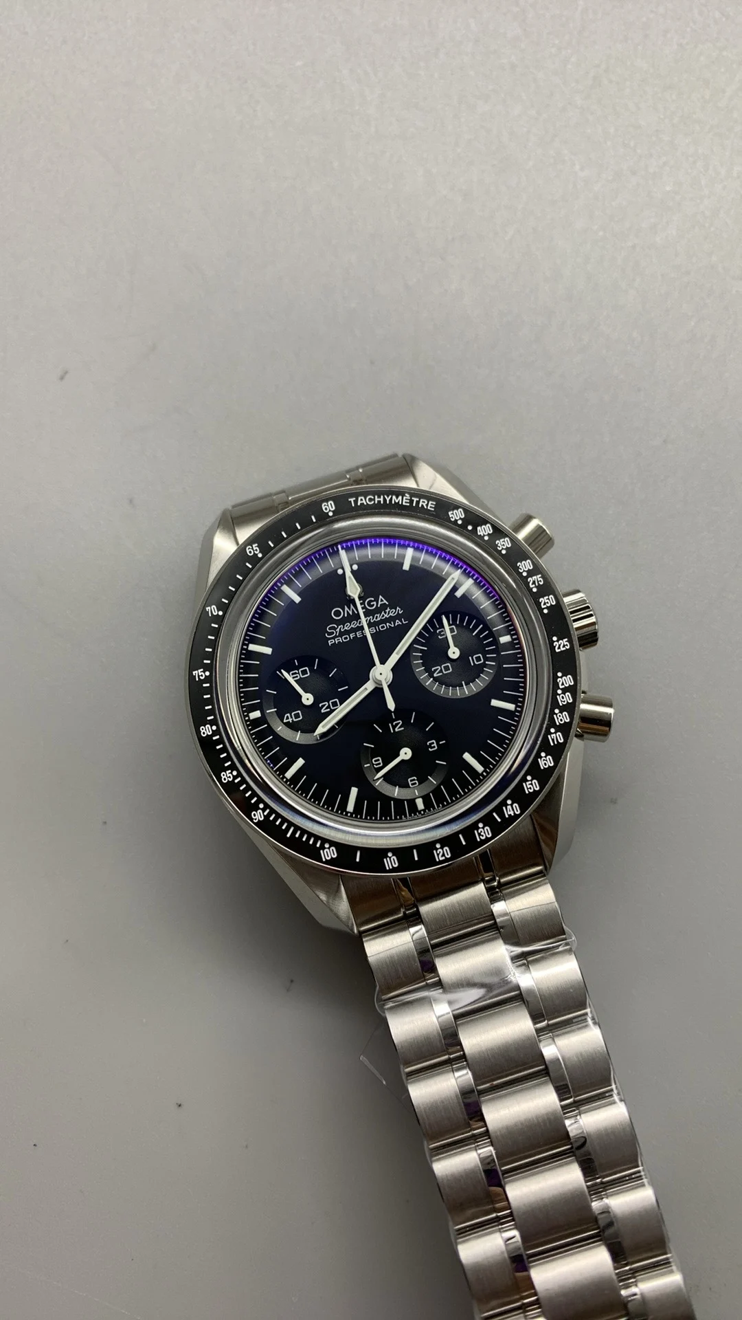 Omega Speedmaster — photographed off the sweep