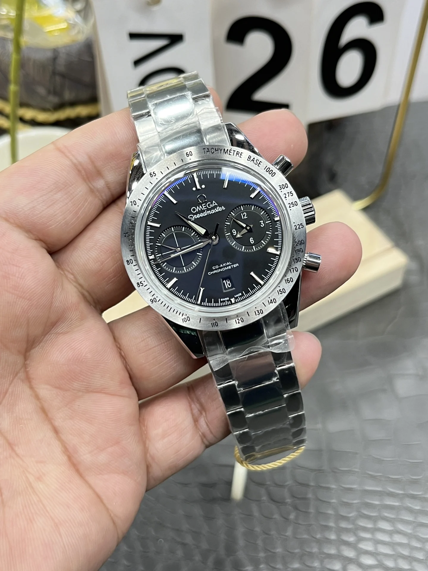 Omega Speedmaster 42mm — photographed off the sweep