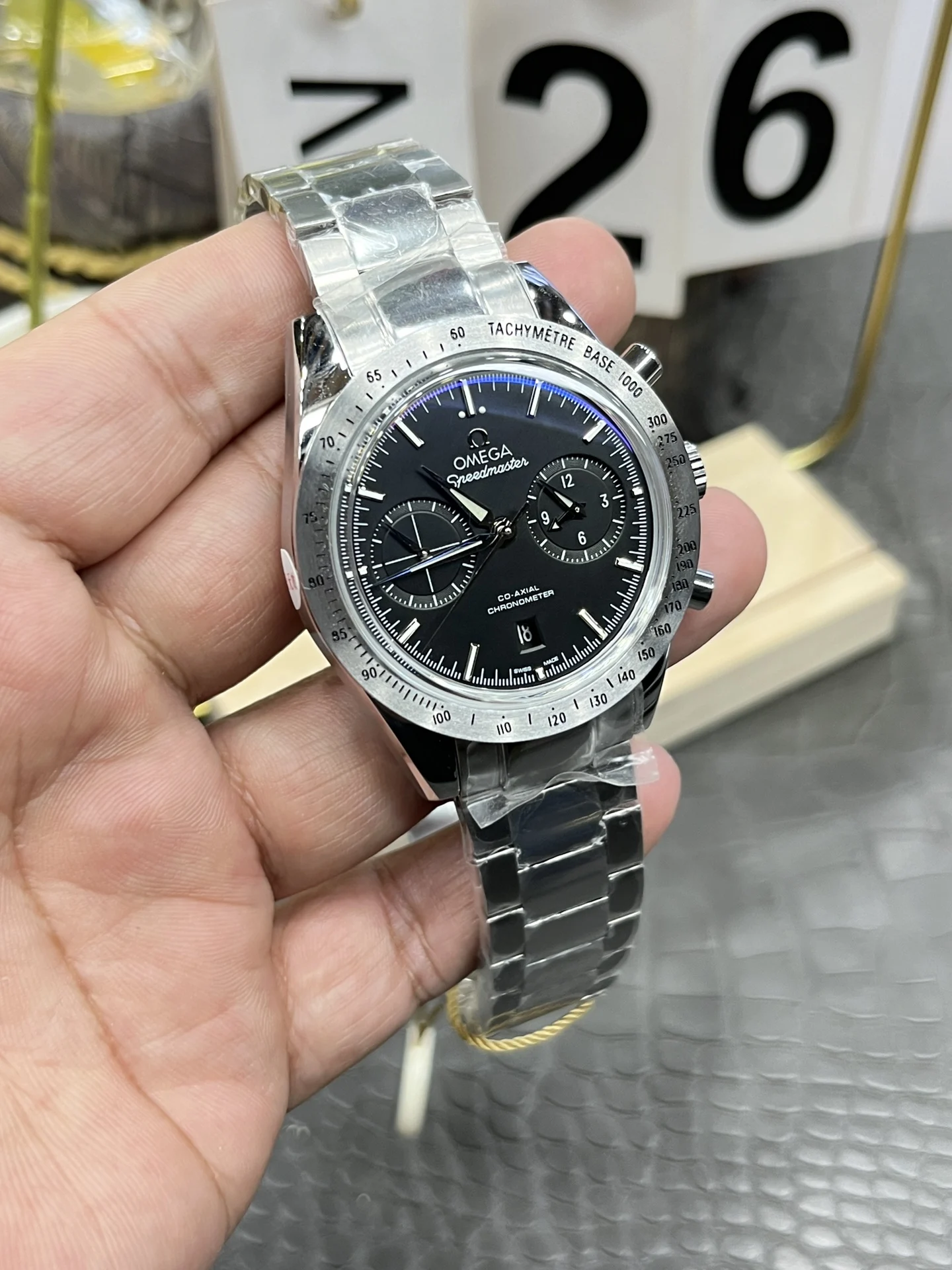 Omega Speedmaster 42mm — photographed off the sweep