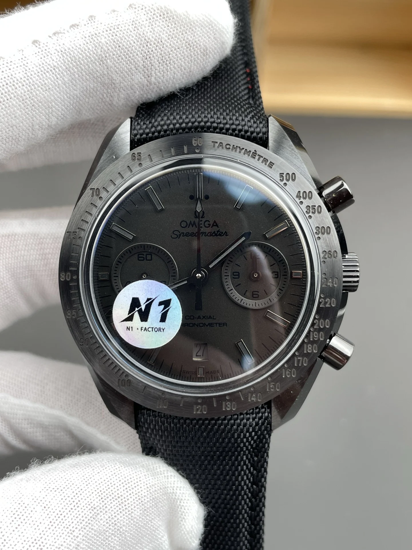 Omega Speedmaster 44mm — photographed off the sweep