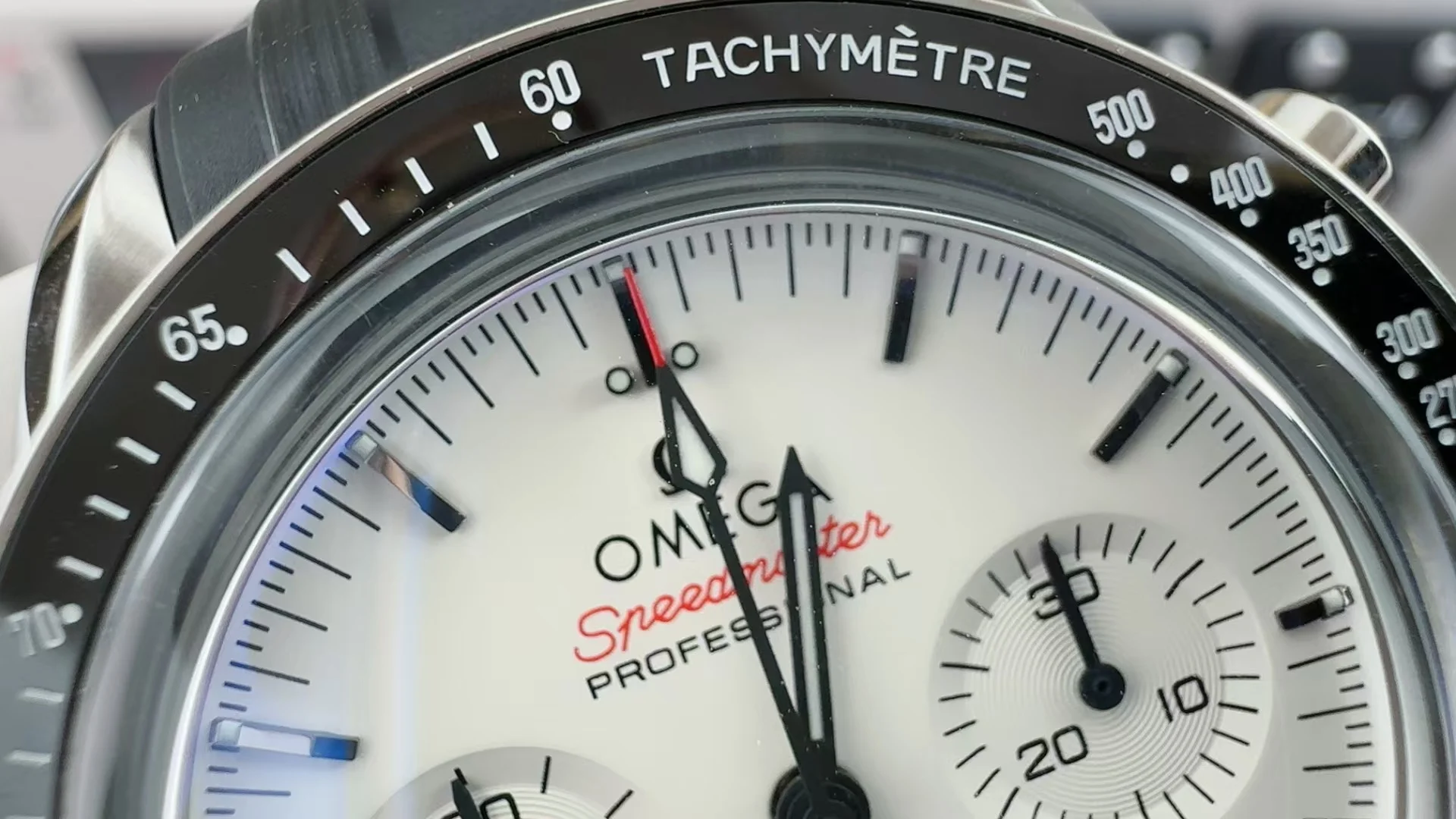 Omega Speedmaster — photographed off the sweep