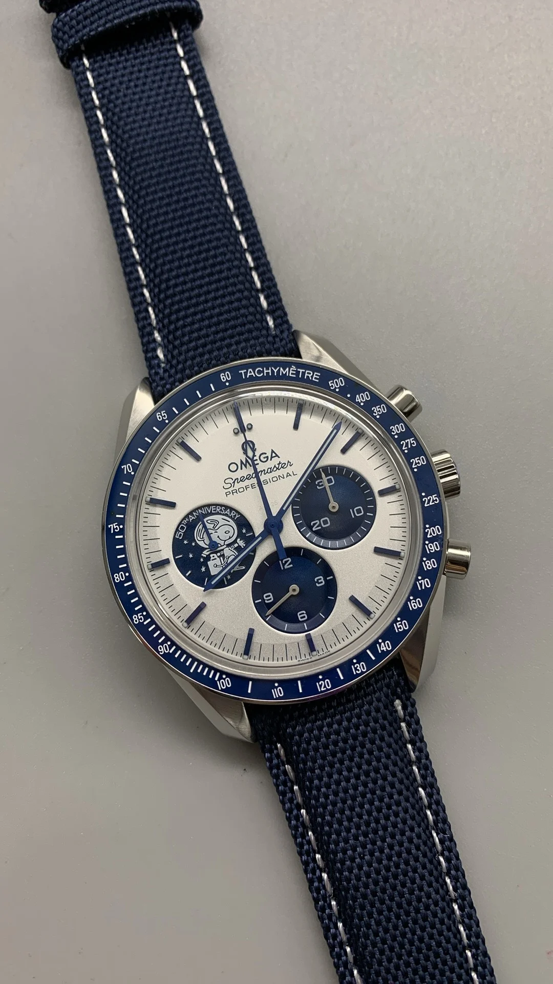 Omega Speedmaster Snoopy — photographed off the sweep