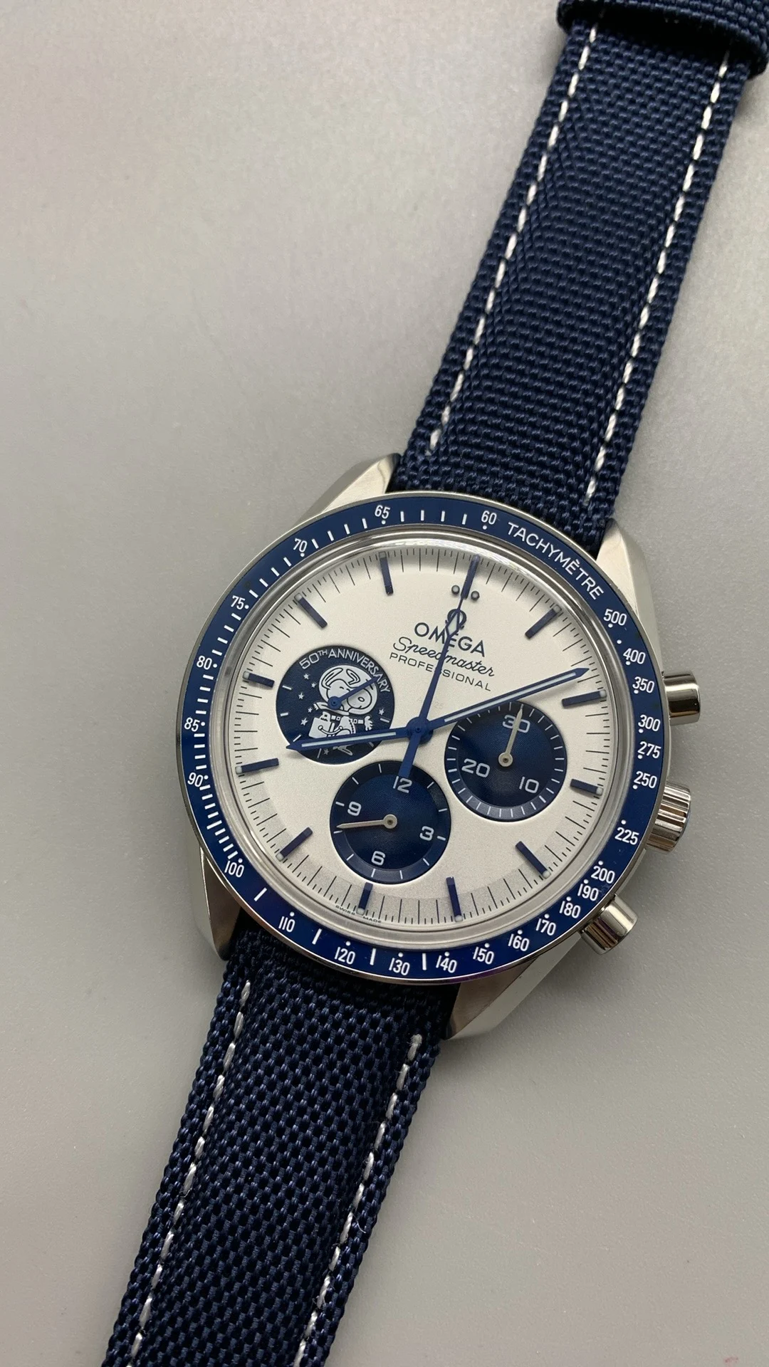 Omega Speedmaster Snoopy — photographed off the sweep