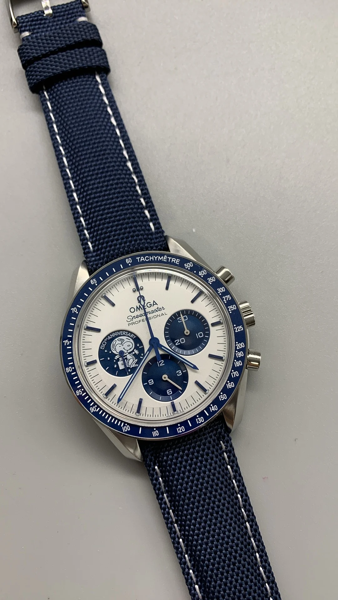 Omega Speedmaster Snoopy β photographed off the sweep