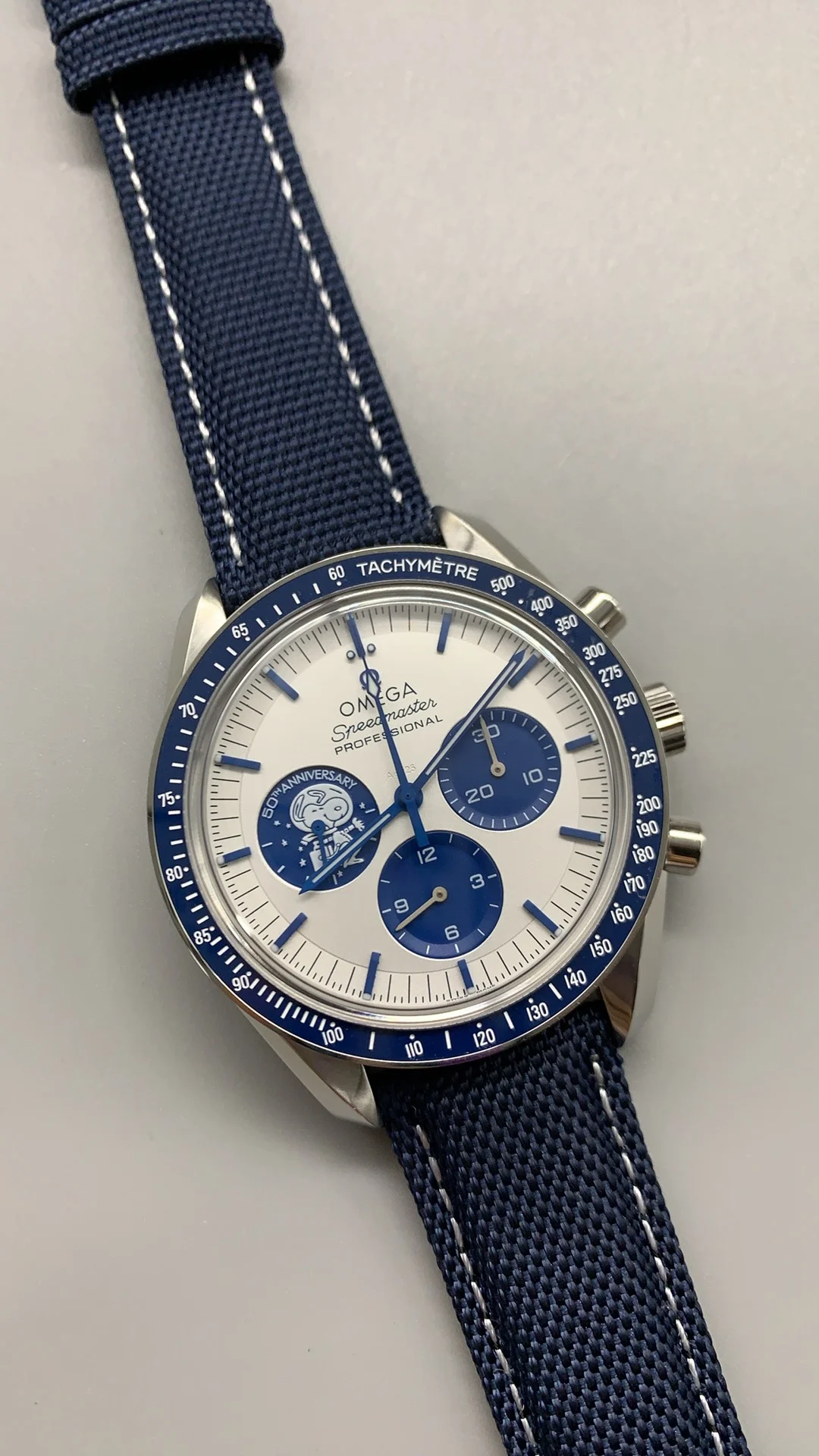 Omega Speedmaster Snoopy β photographed off the sweep