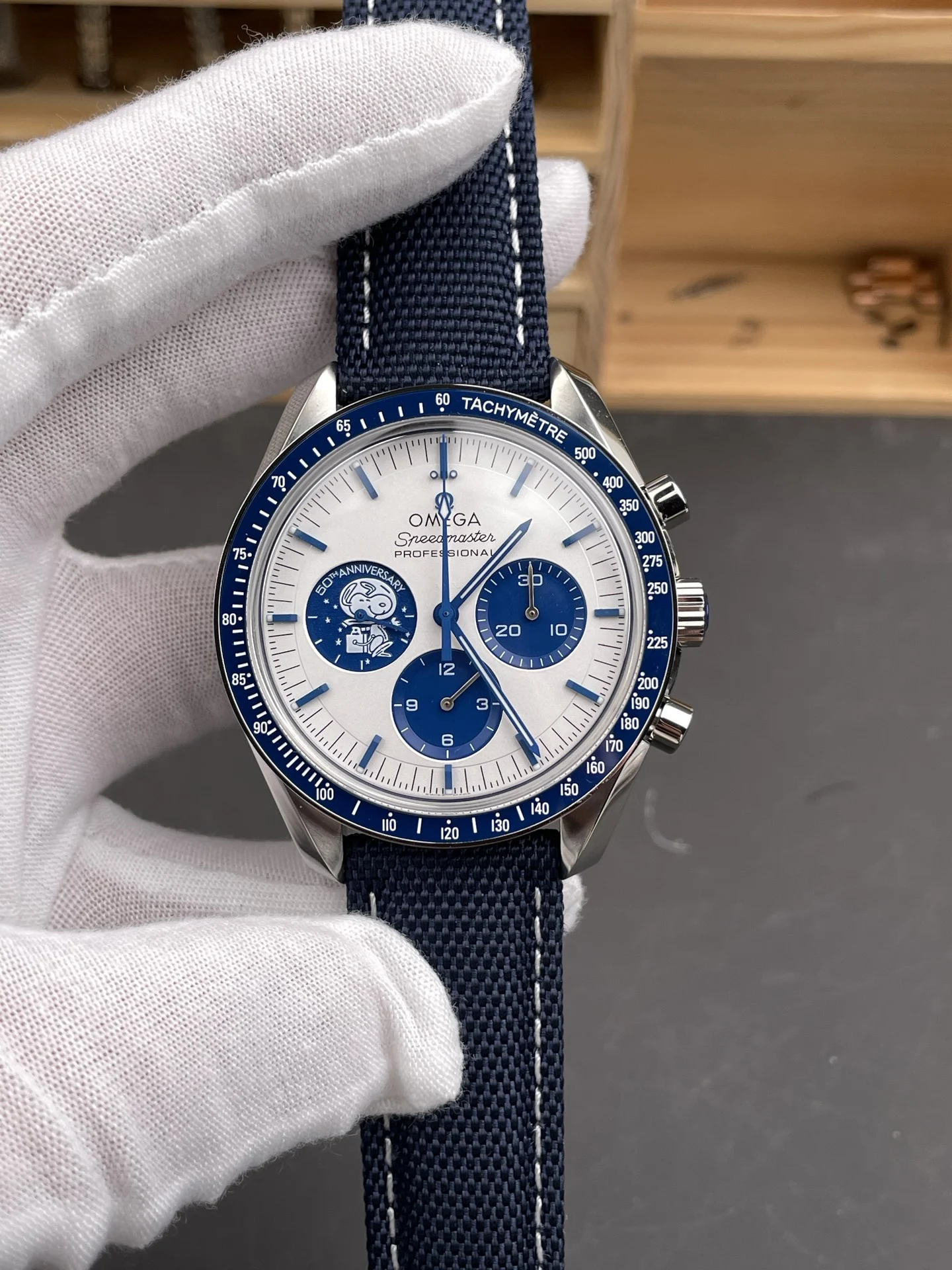 Omega Speedmaster Snoopy 42mm — photographed off the sweep