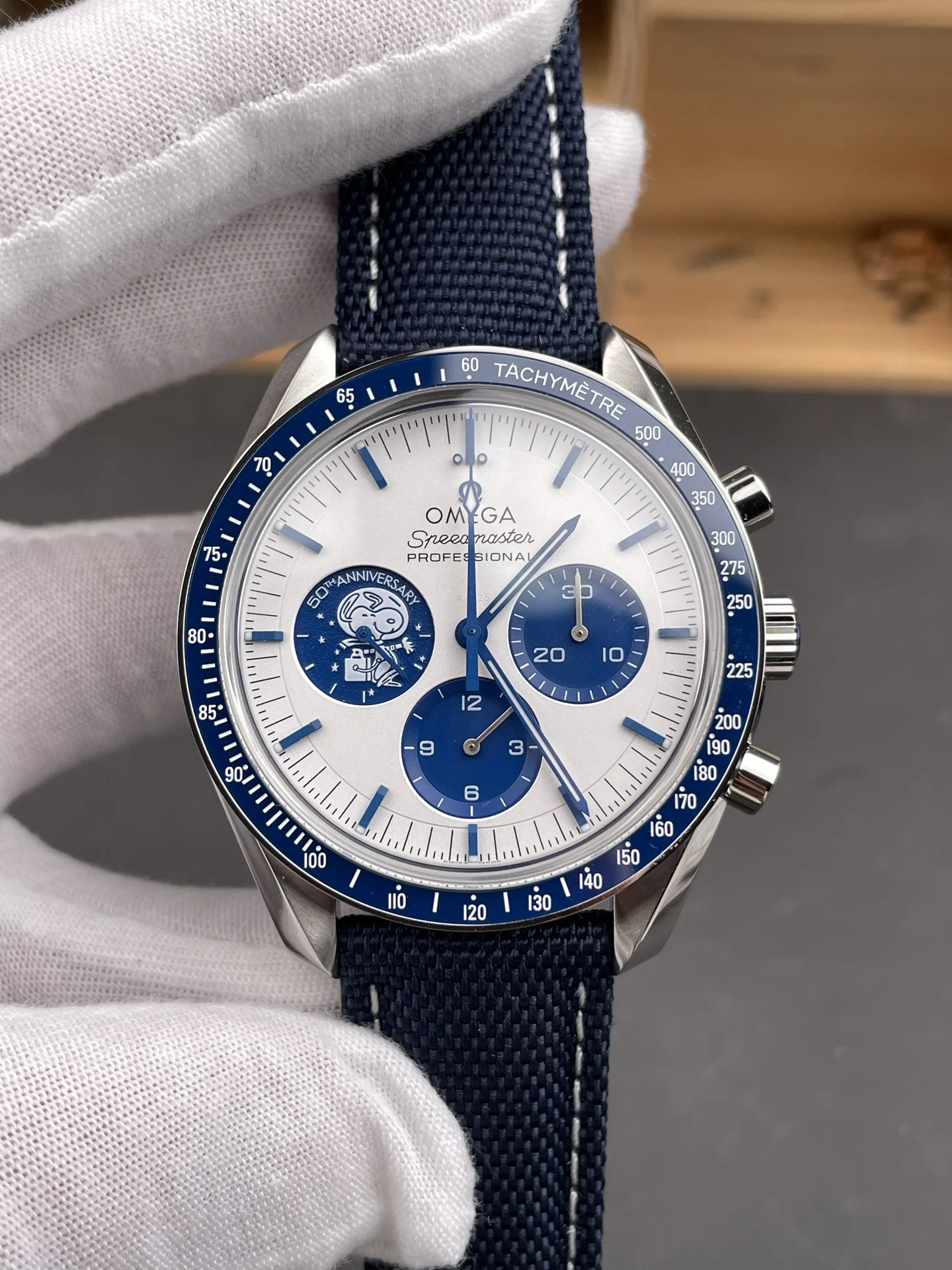 Omega Speedmaster Snoopy 42mm — photographed off the sweep