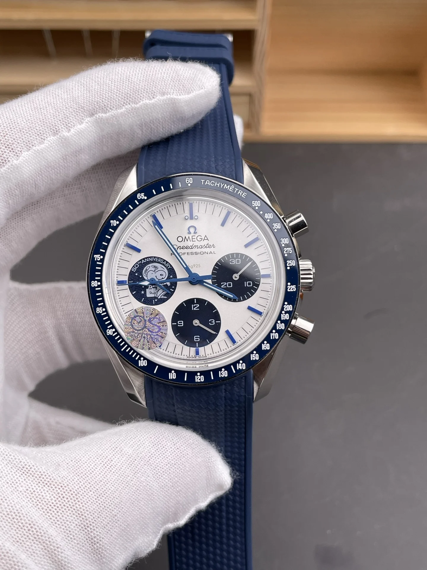 Omega Speedmaster Snoopy 42mm — photographed off the sweep