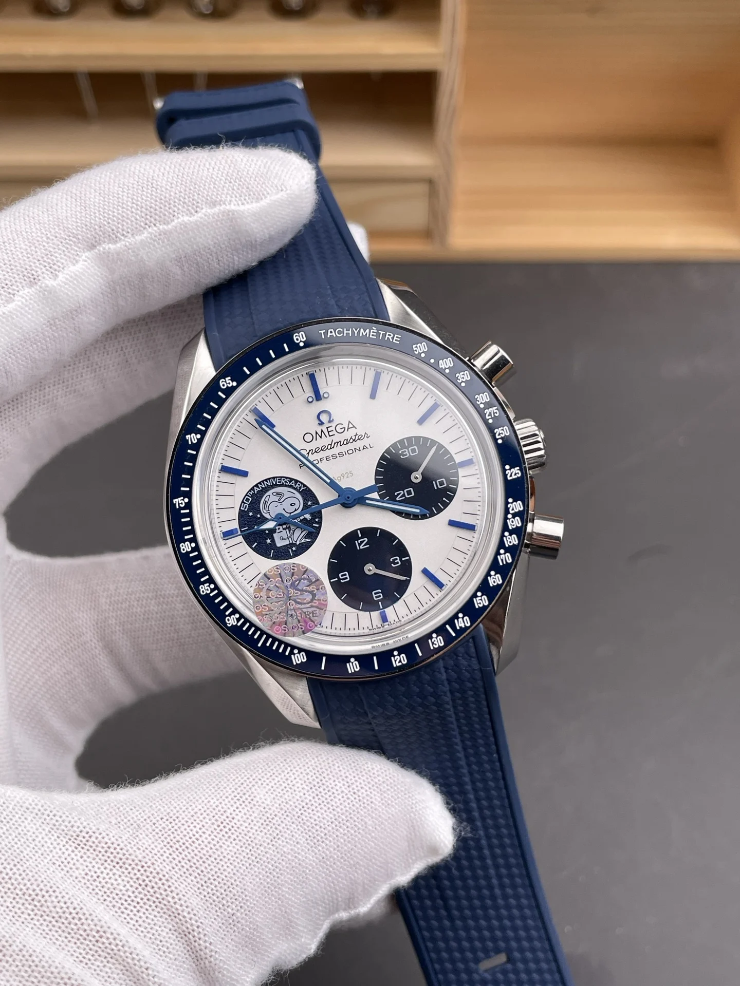 Omega Speedmaster Snoopy 42mm — photographed off the sweep
