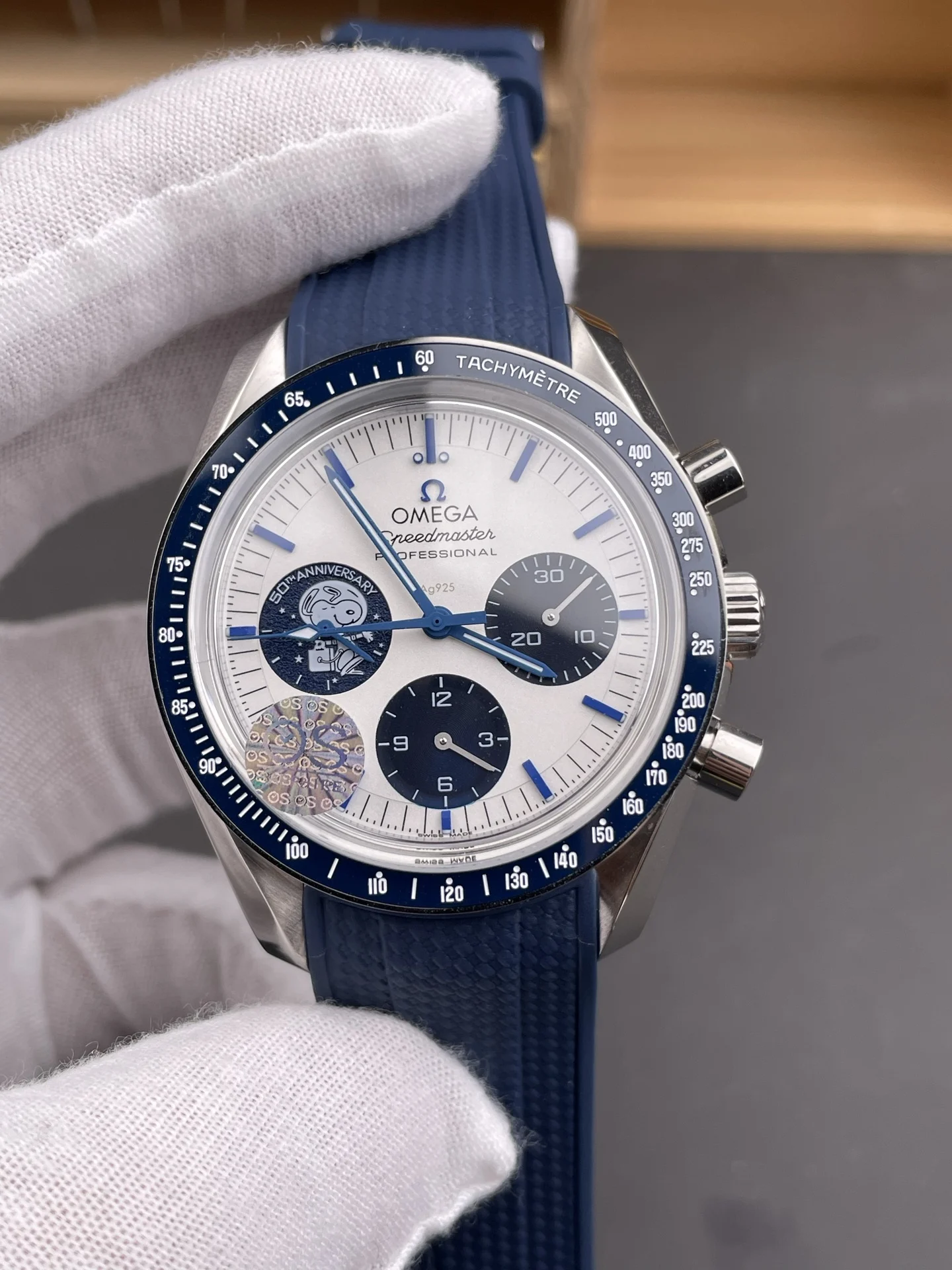 Omega Speedmaster Snoopy 42mm — photographed off the sweep