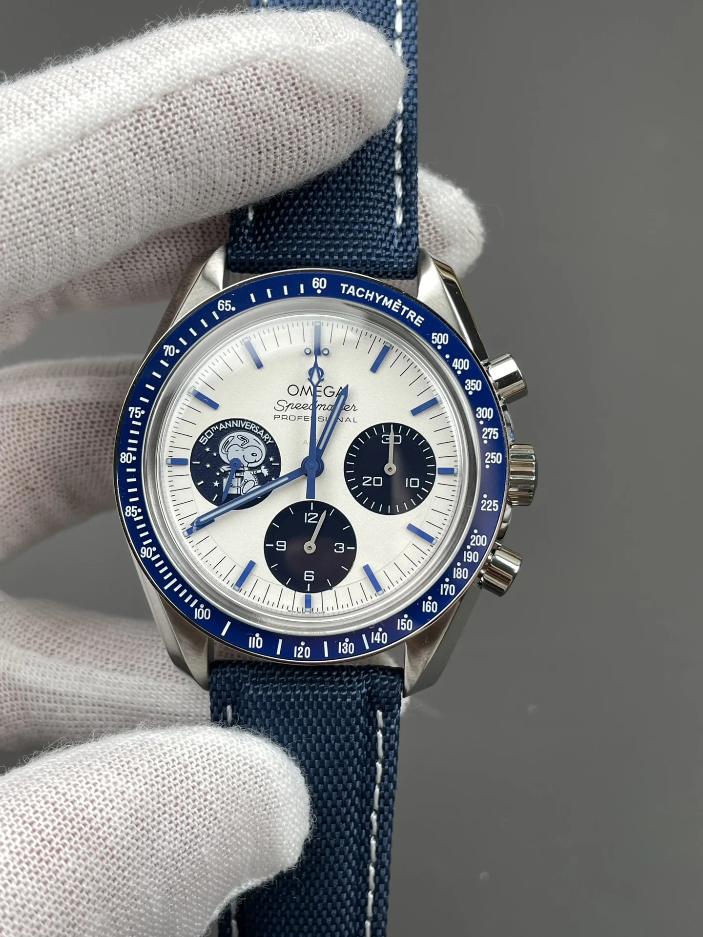 Omega Speedmaster Snoopy 42mm — photographed off the sweep