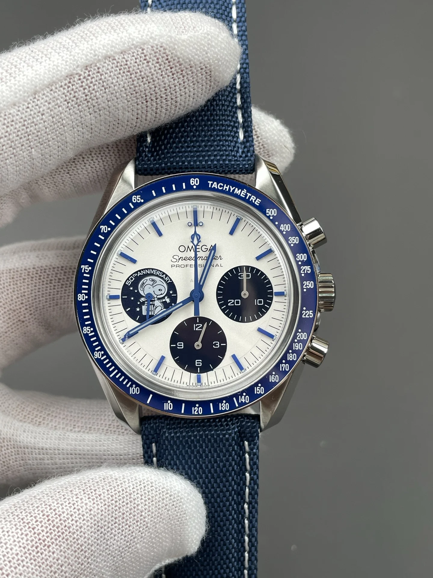 Omega Speedmaster Snoopy 42mm — photographed off the sweep