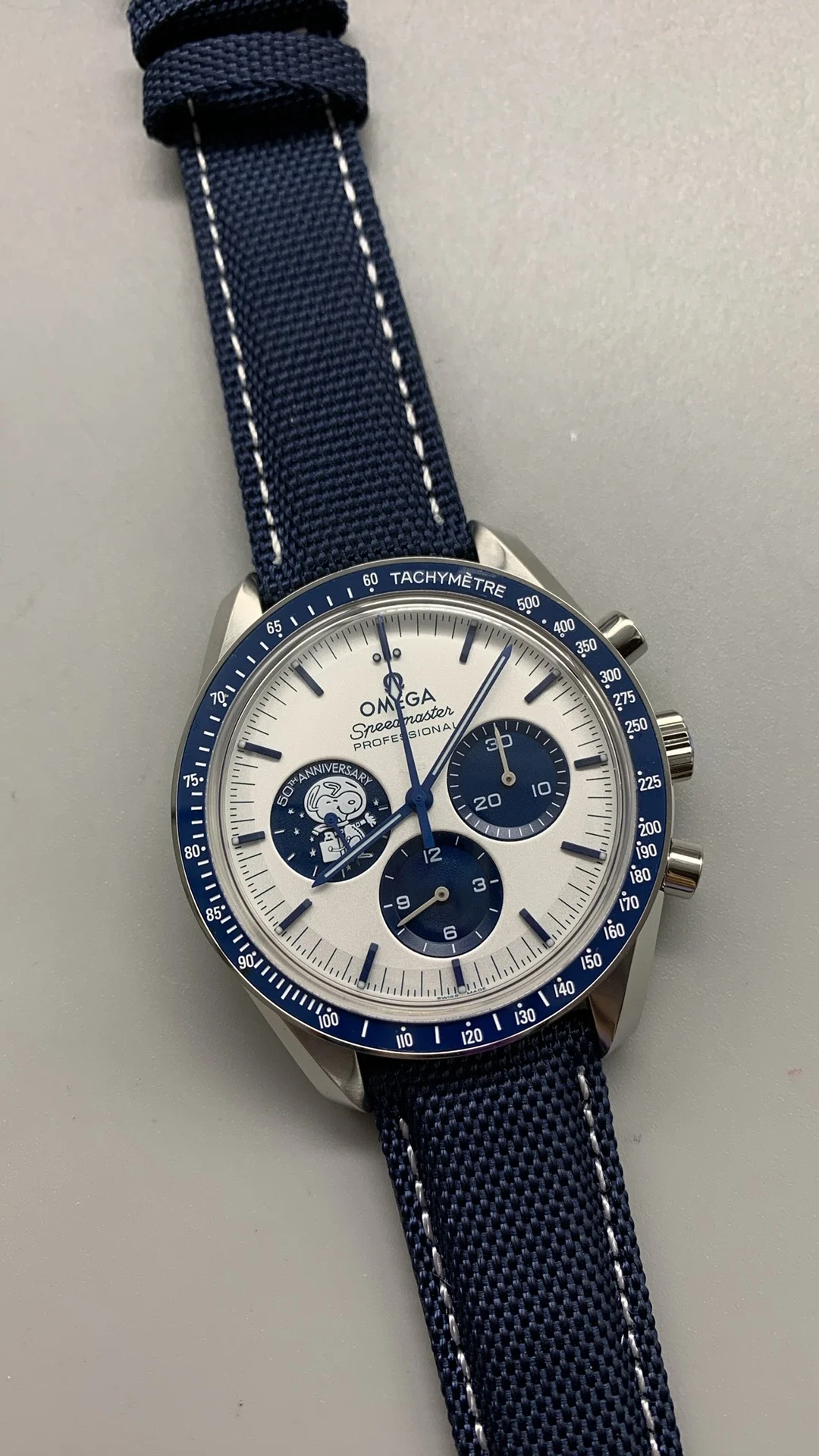 Omega Speedmaster Snoopy β photographed off the sweep