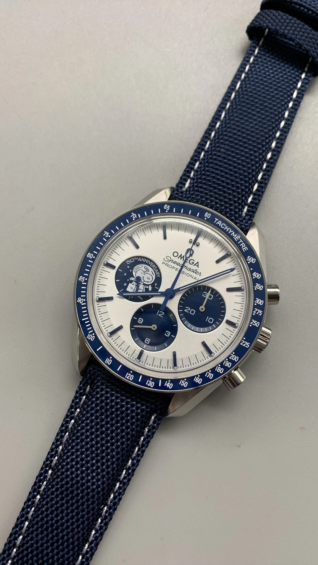 Omega Speedmaster Snoopy β photographed off the sweep