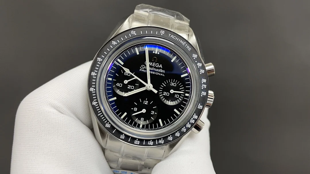 Omega Speedmaster Steel — photographed off the sweep