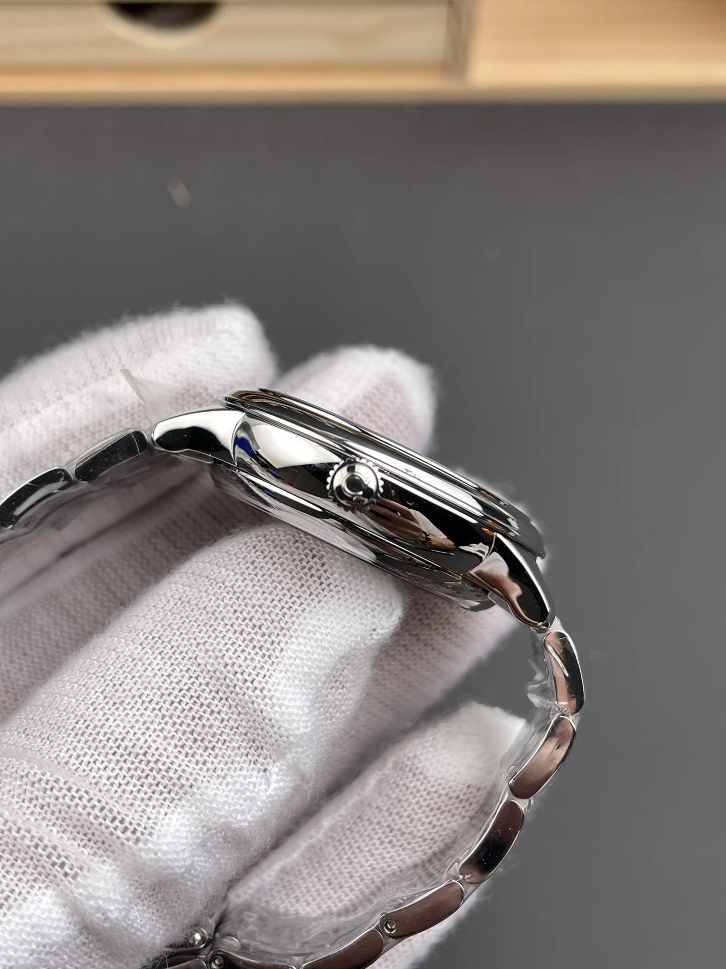Omega White Dial 34mm — photographed off the sweep