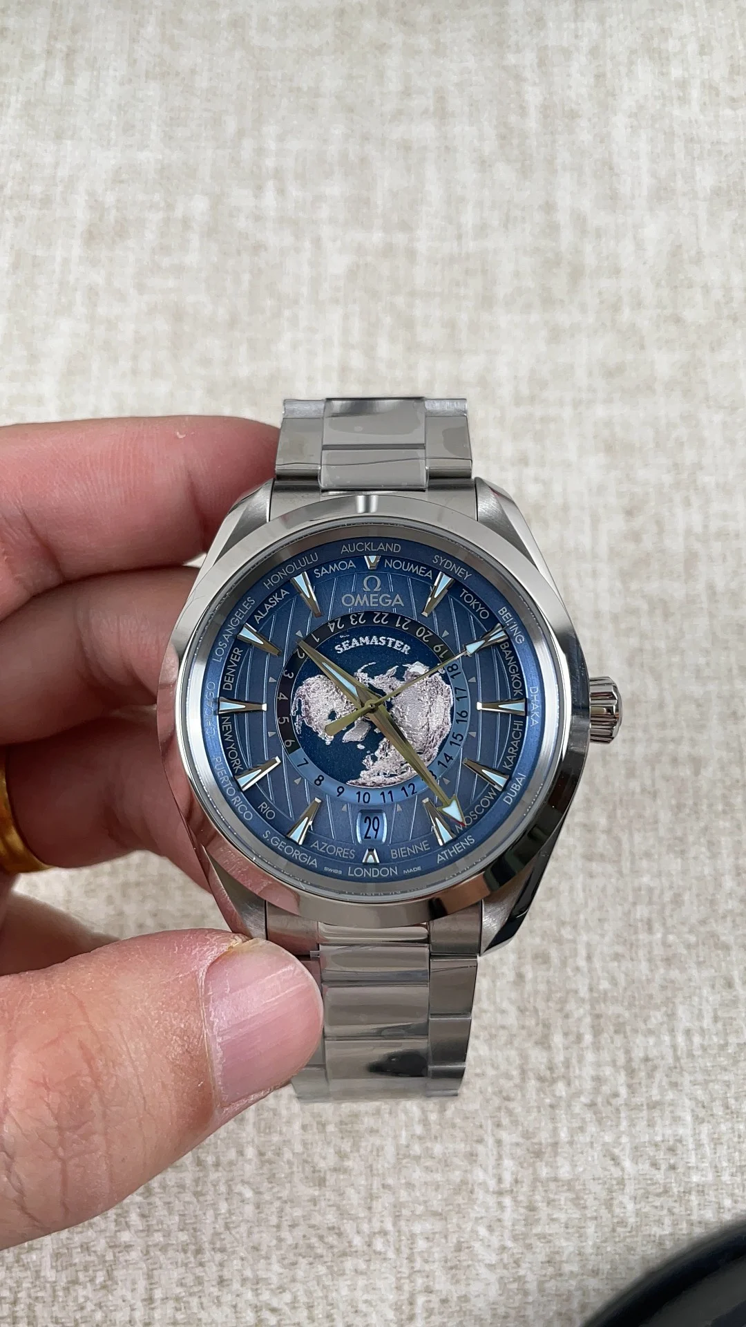Omega World Time — photographed off the sweep