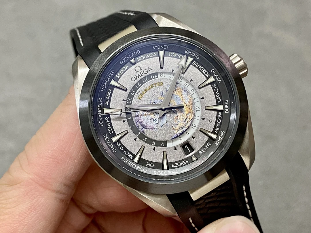 Omega World Time Titanium — photographed off the sweep