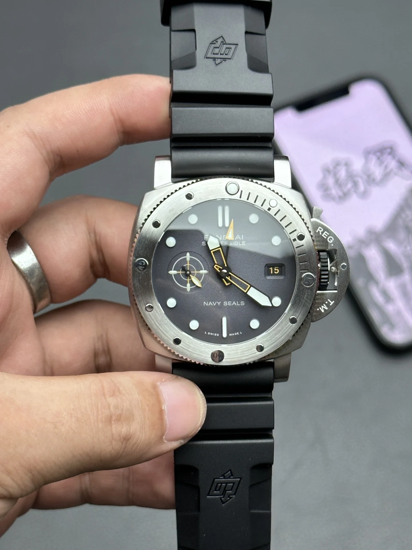 Panerai 1323 reference — photographed off the sweep