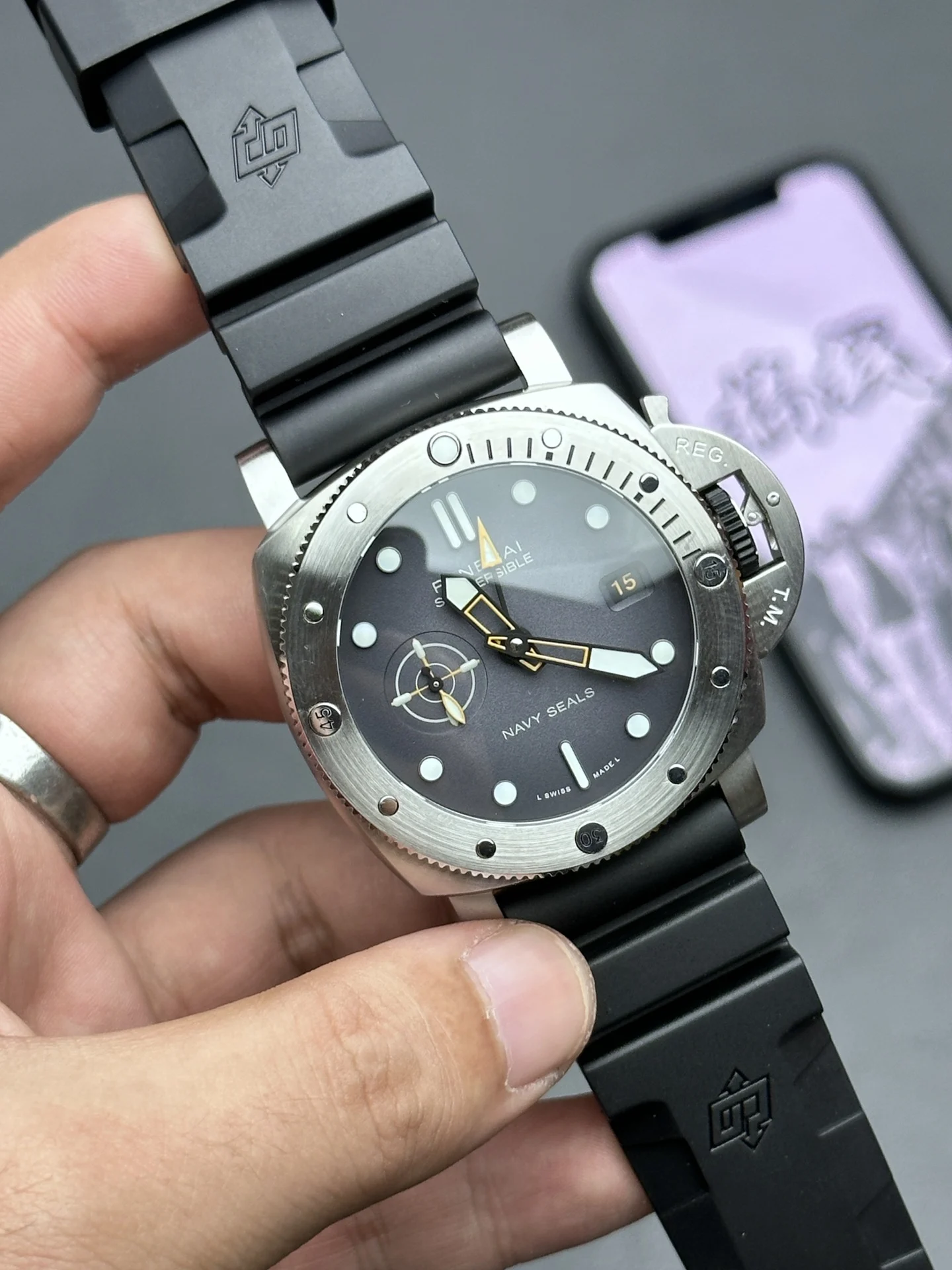 Panerai 1323 reference — photographed off the sweep