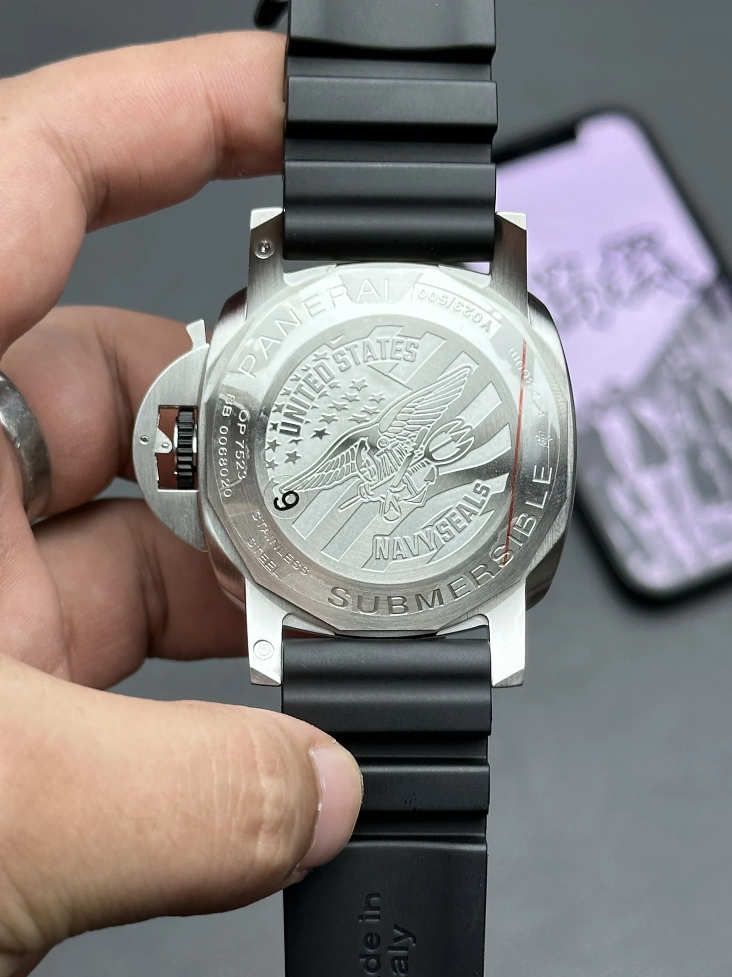 Panerai 1323 reference — photographed off the sweep