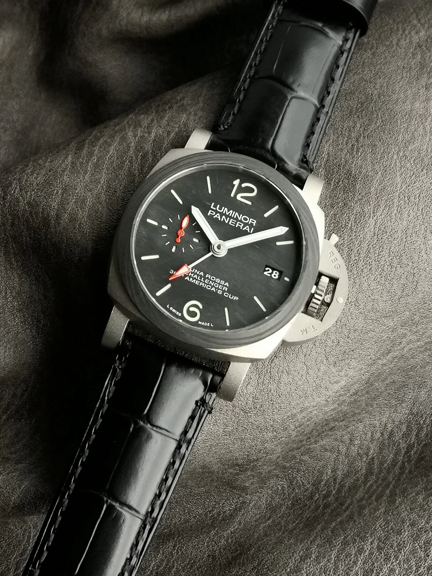 Panerai America's Cup PAM01096 — photographed off the sweep