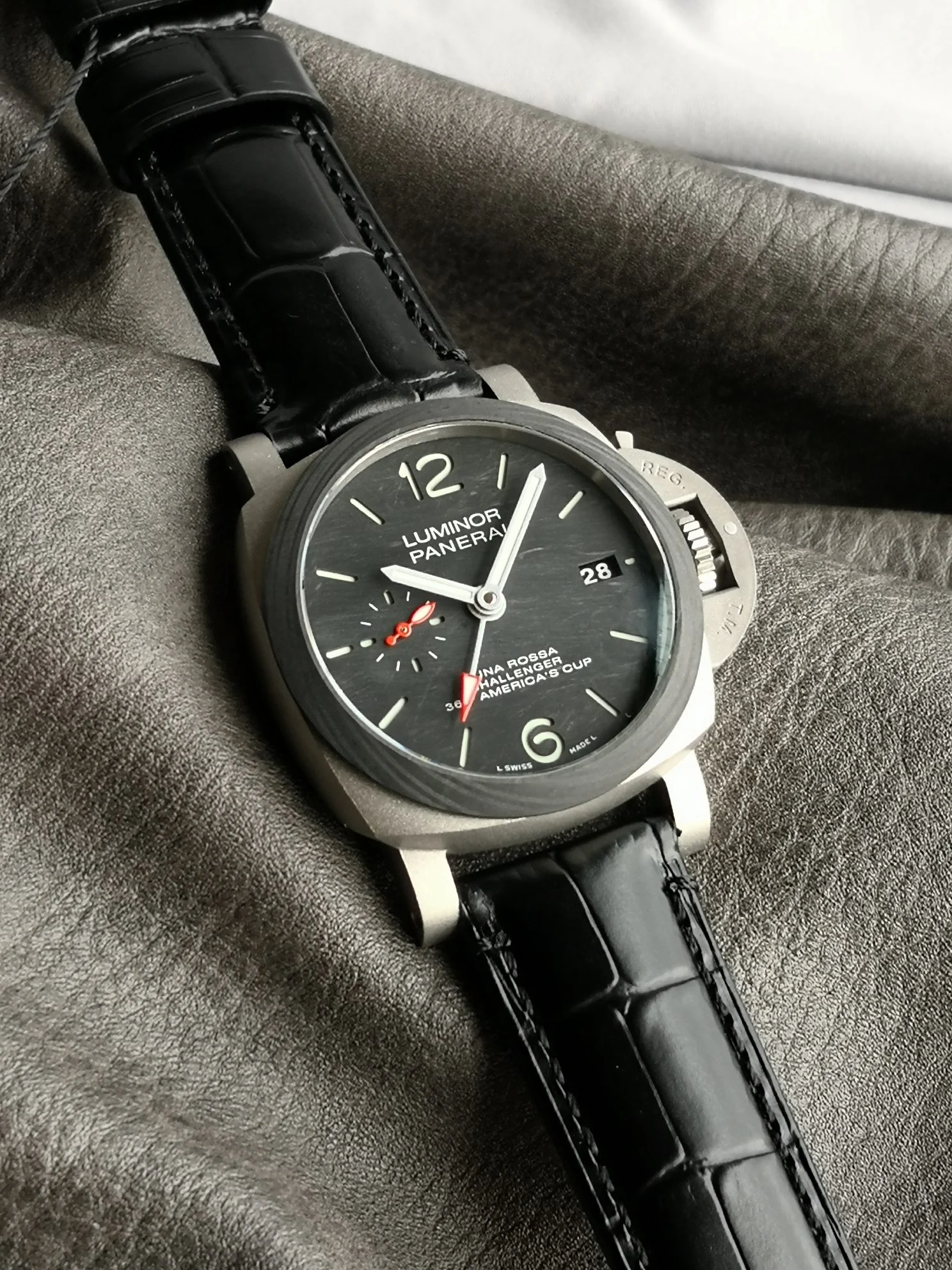 Panerai America's Cup PAM01096 — photographed off the sweep