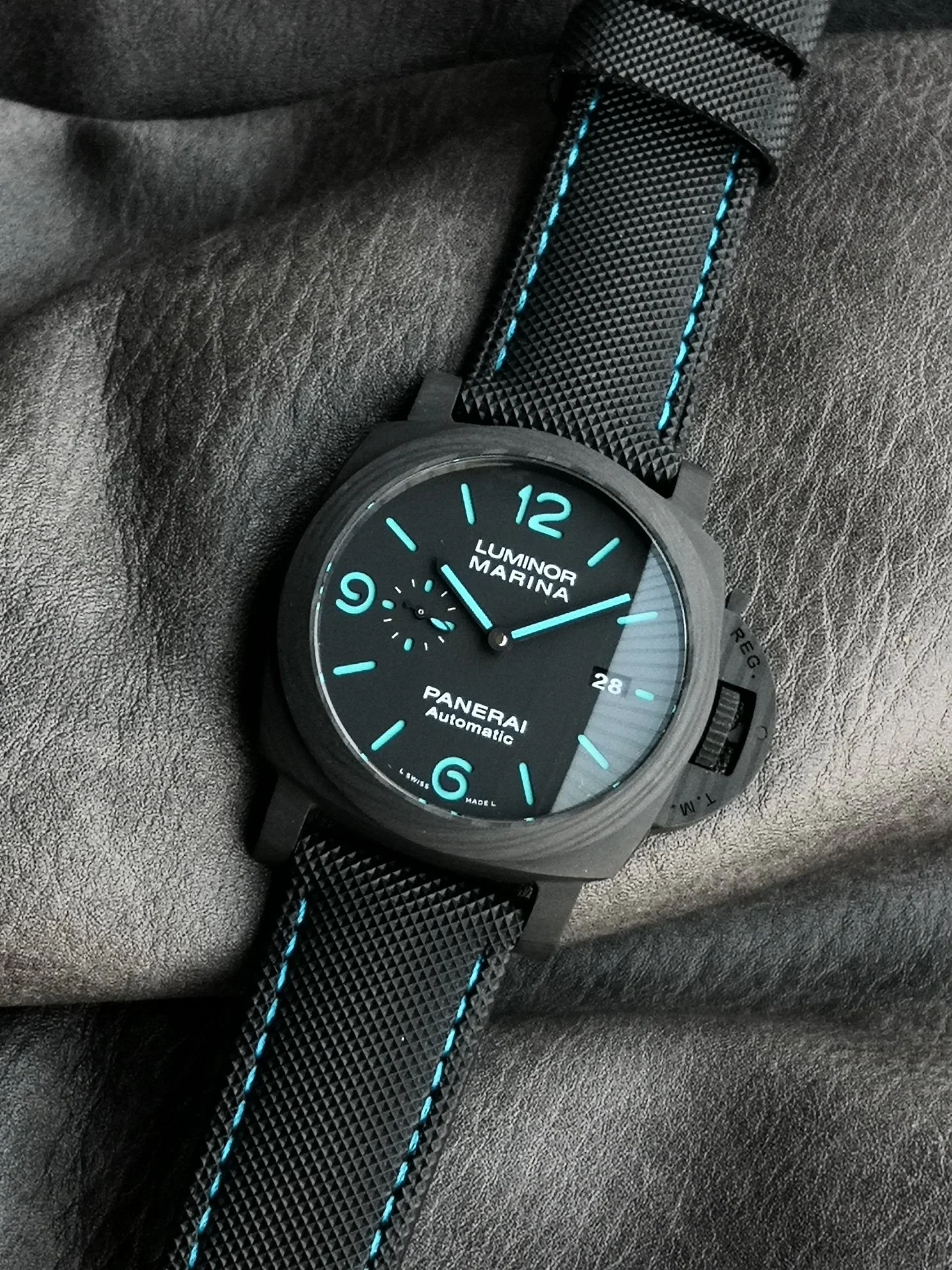 Panerai Carbon Black Dial PAM01661 — photographed off the sweep