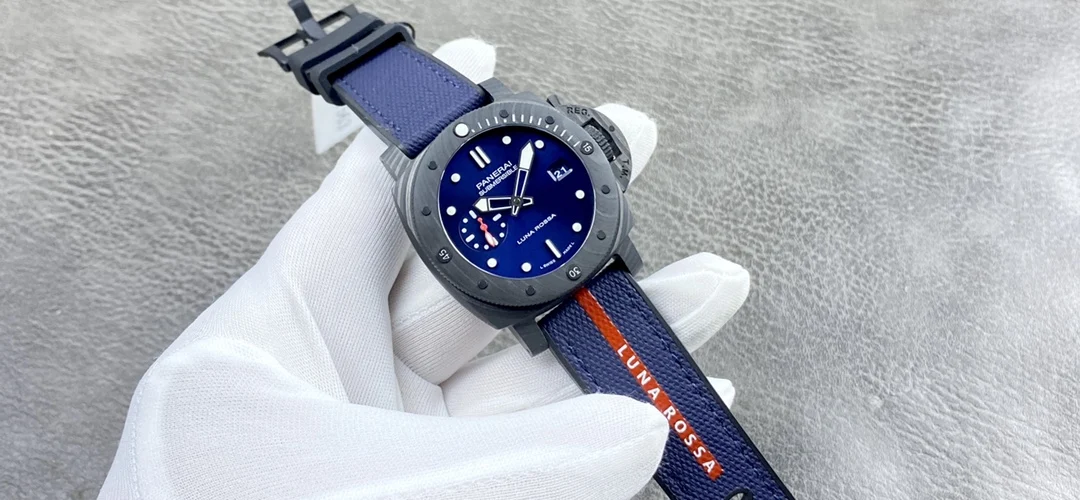 Panerai Carbon Blue Dial PAM01563 — photographed off the sweep