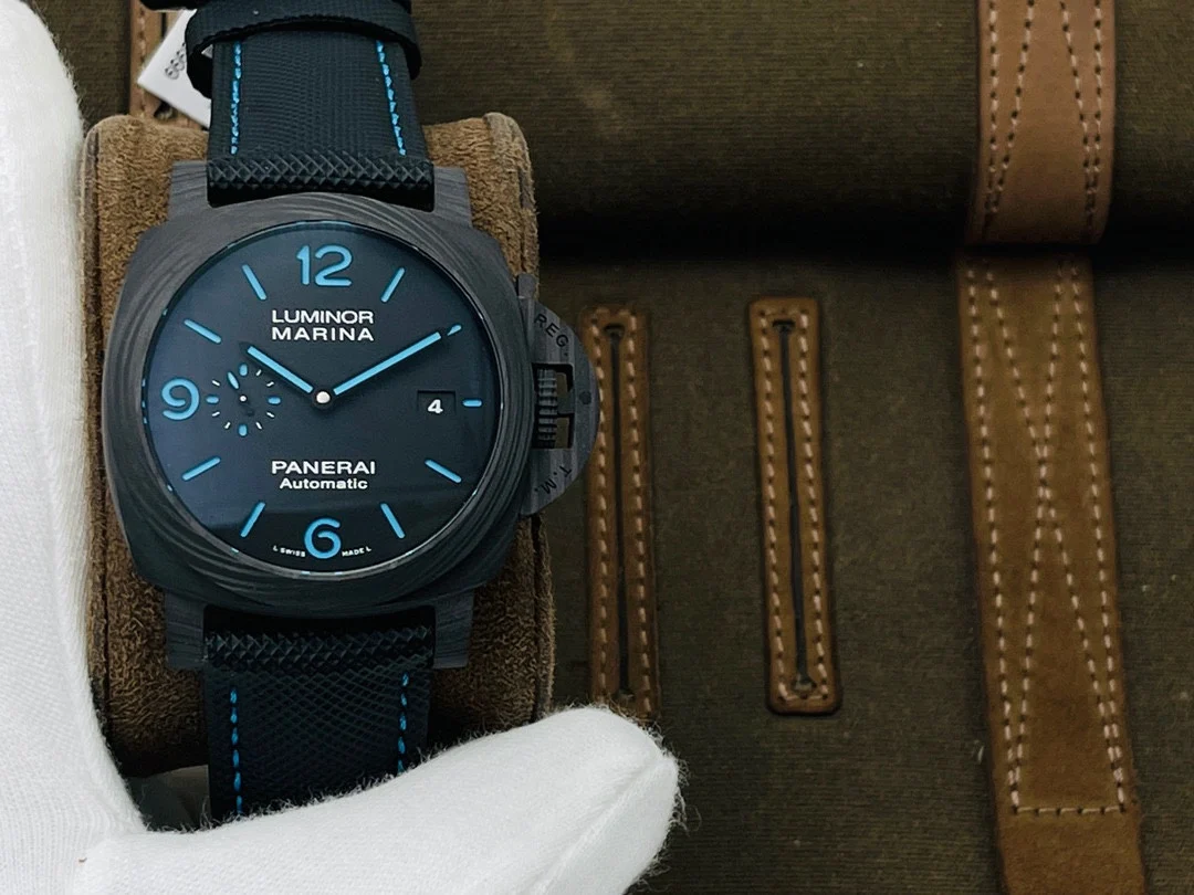 Panerai Carbon Blue Dial PAM01661 44mm — photographed off the sweep